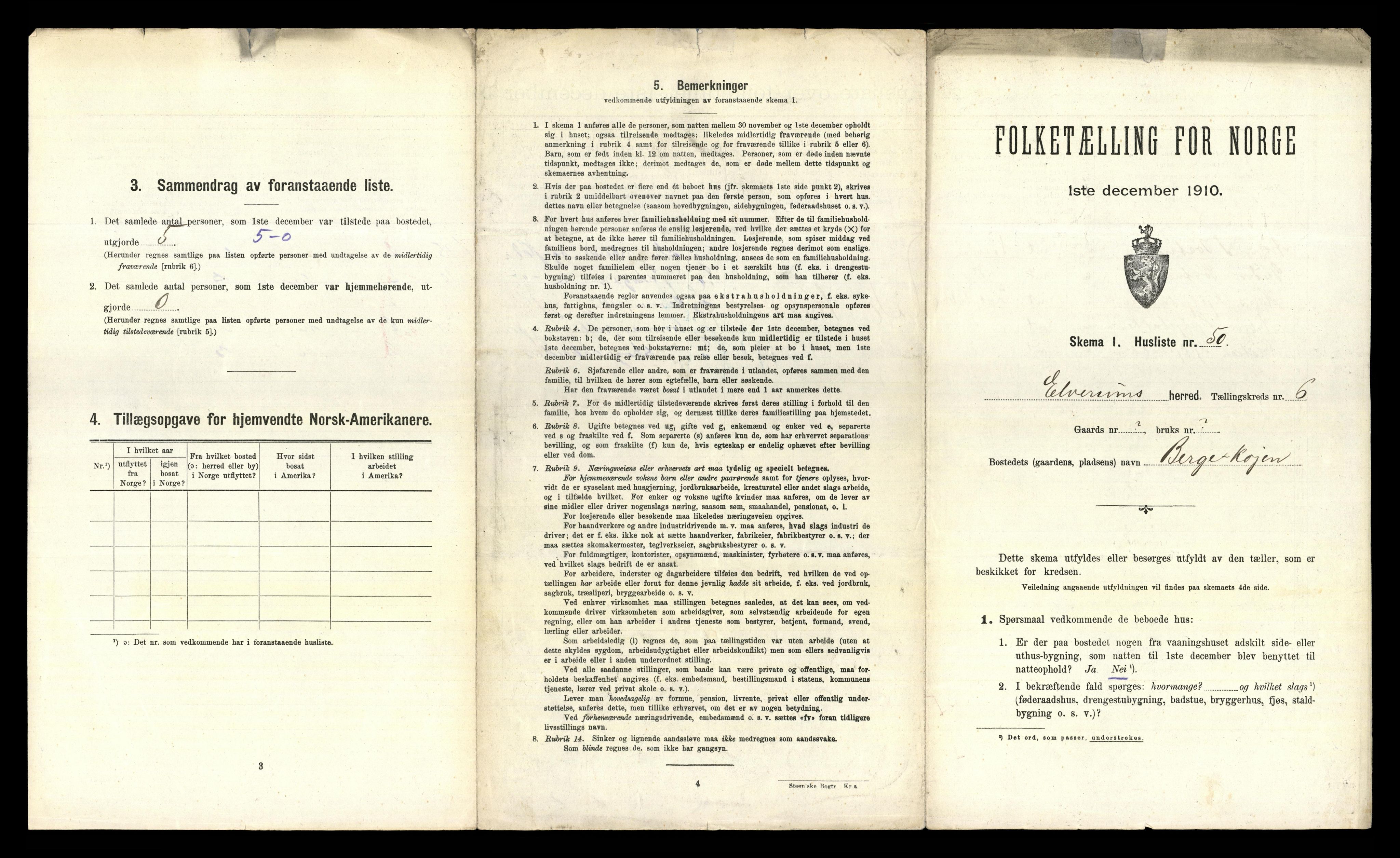 RA, 1910 census for Elverum, 1910, p. 619