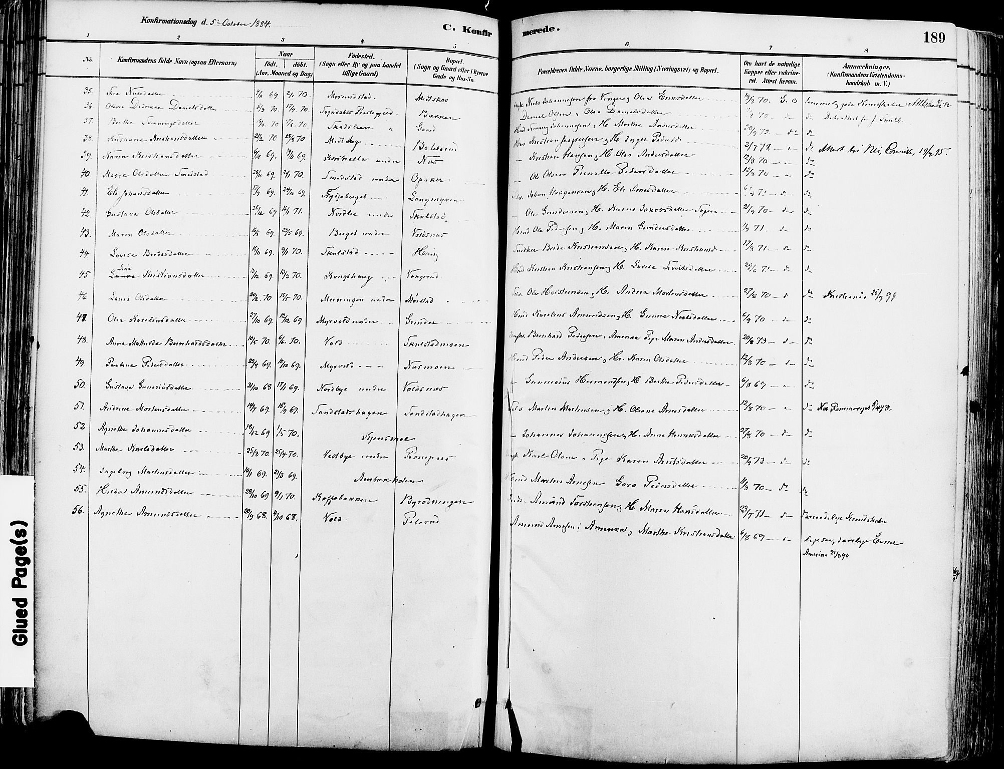 Grue prestekontor, SAH/PREST-036/H/Ha/Haa/L0012: Parish register (official) no. 12, 1881-1897, p. 189