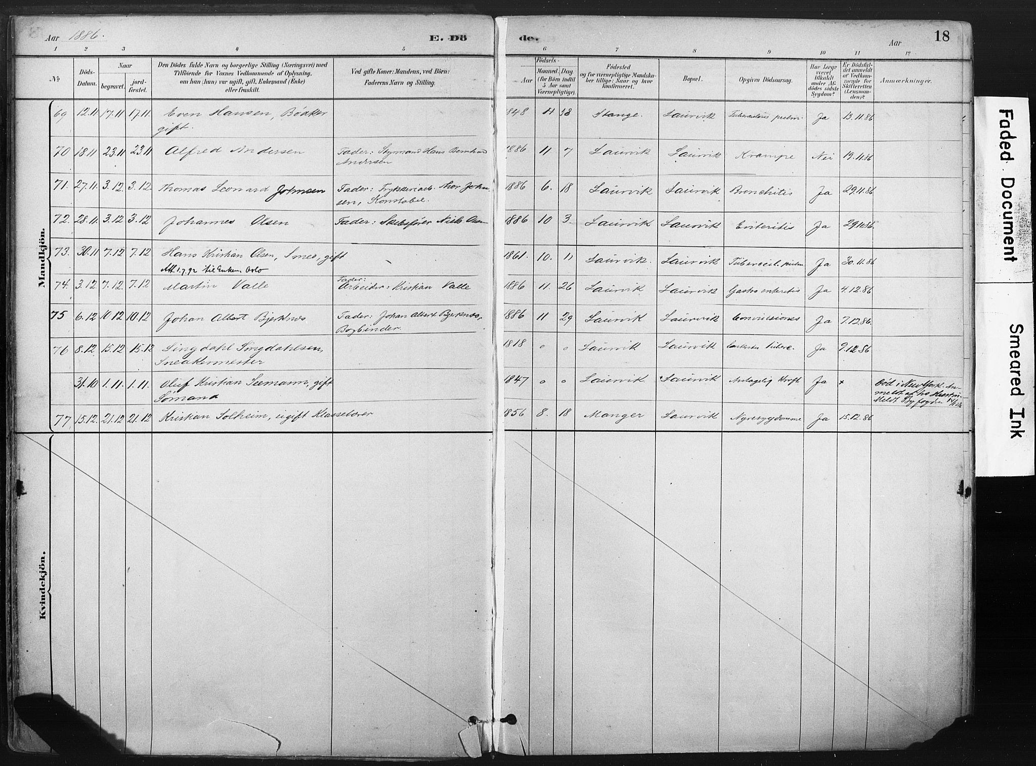 Larvik kirkebøker, AV/SAKO-A-352/F/Fa/L0010: Parish register (official) no. I 10, 1884-1910, p. 18