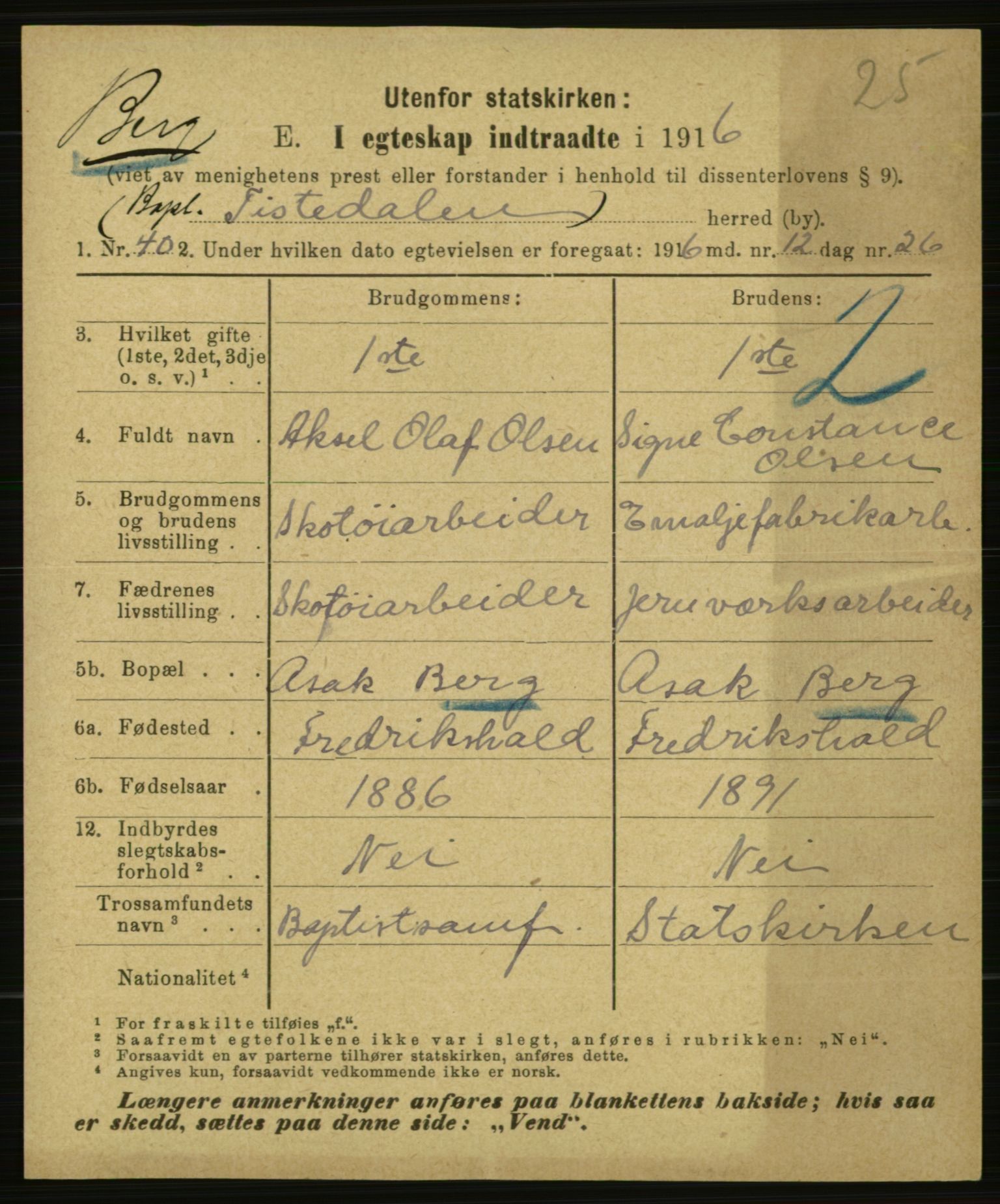 Statistisk sentralbyrå, Sosiodemografiske emner, Befolkning, RA/S-2228/E/L0014: Fødte, gifte, døde dissentere., 1916, p. 3011