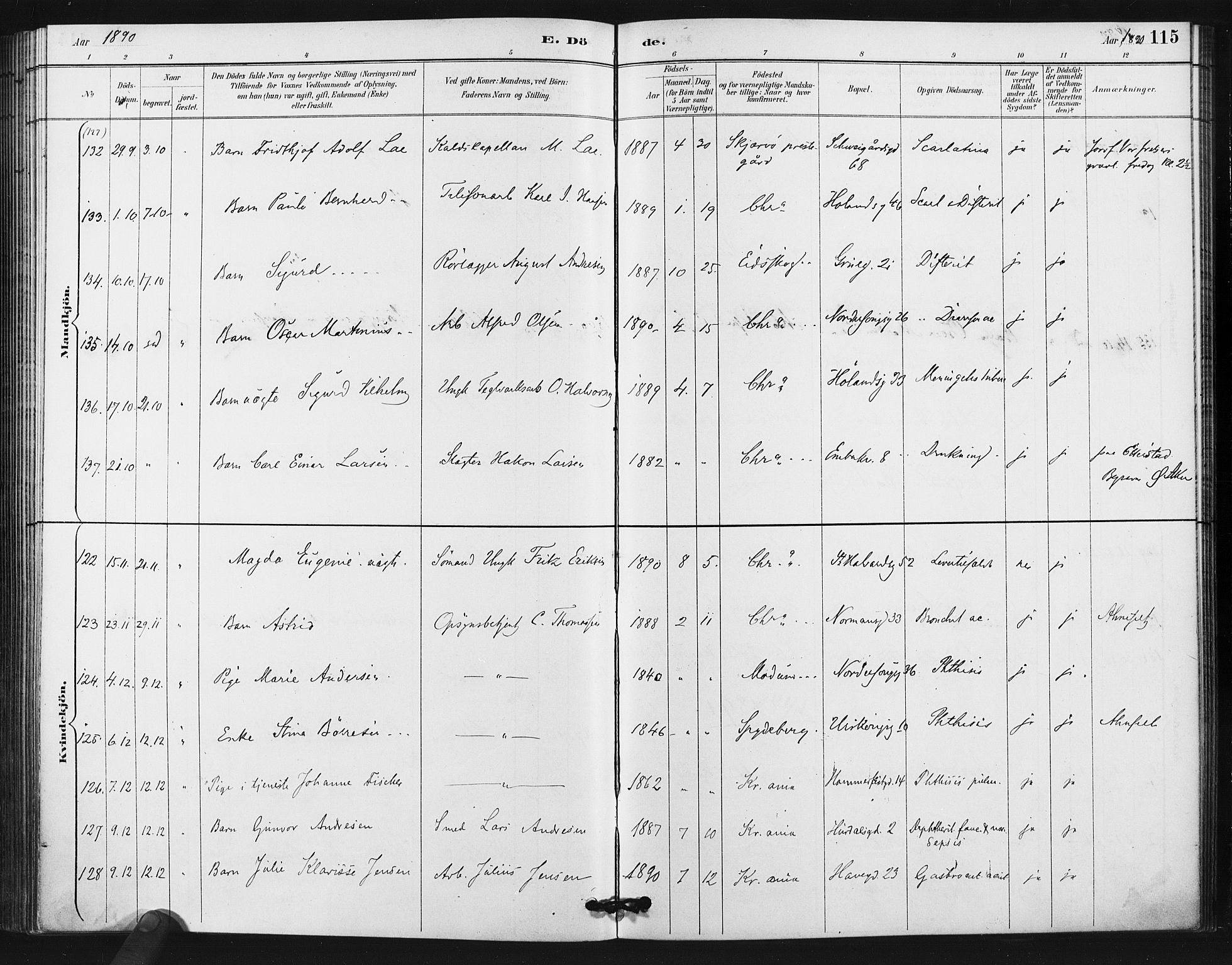 Kampen prestekontor Kirkebøker, AV/SAO-A-10853/F/Fa/L0006: Parish register (official) no. I 6, 1889-1896, p. 115