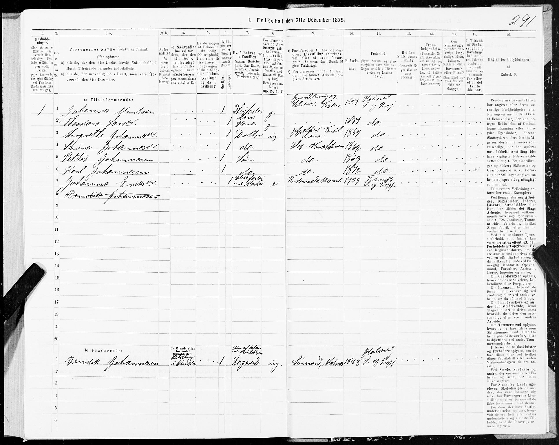 SAT, 1875 census for 1752P Kolvereid, 1875, p. 2291