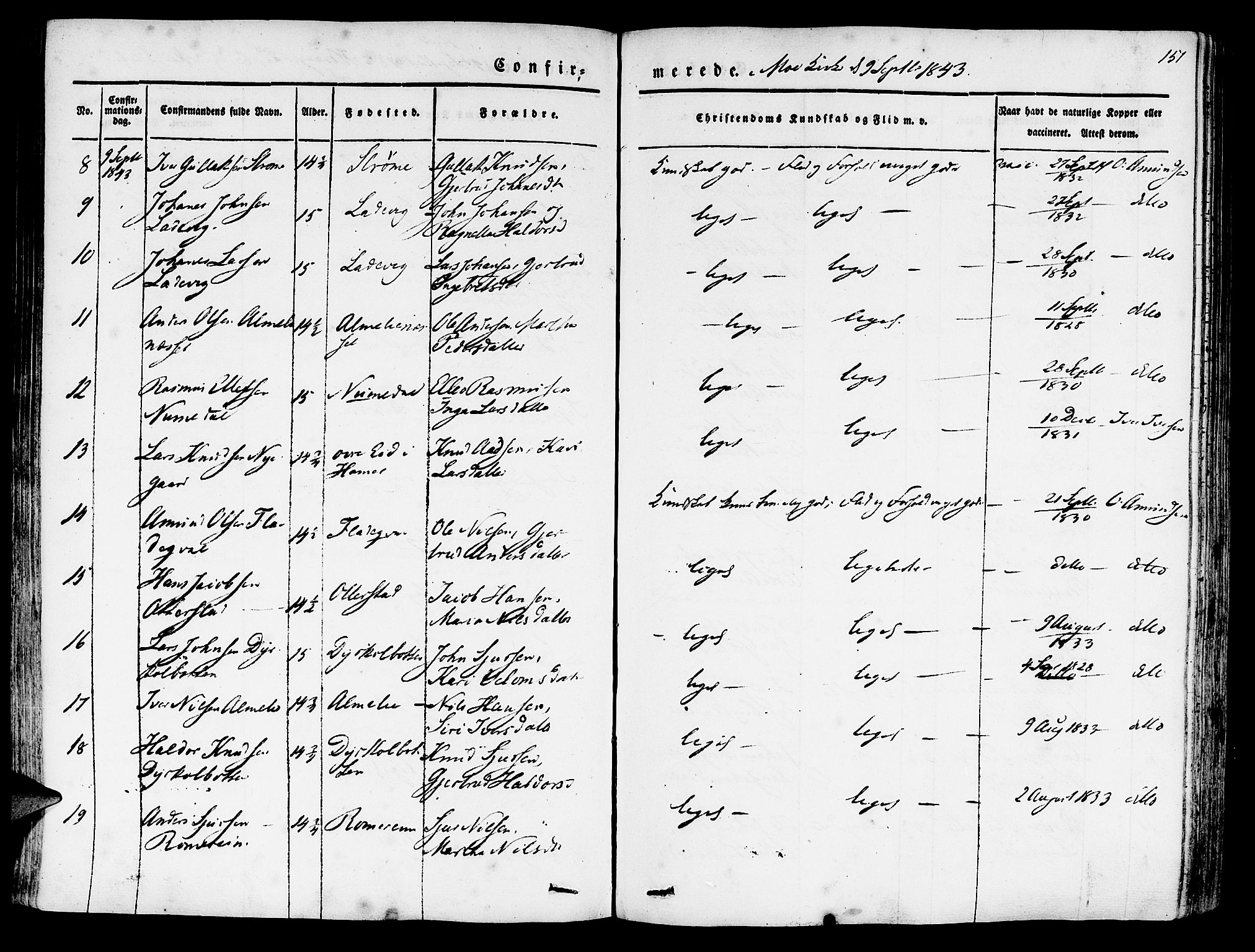 Hosanger sokneprestembete, SAB/A-75801/H/Haa: Parish register (official) no. A 7, 1835-1848, p. 151