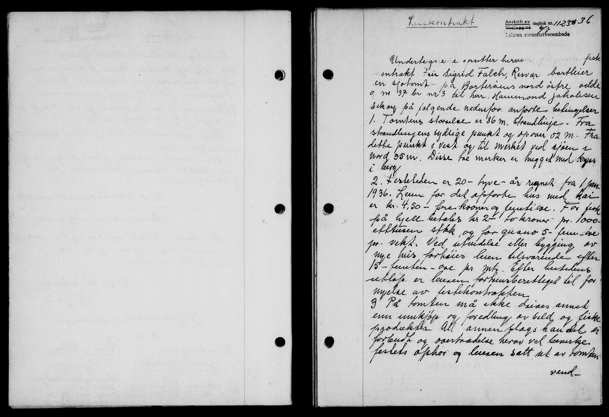 Lofoten sorenskriveri, SAT/A-0017/1/2/2C/L0001a: Mortgage book no. 1a, 1936-1937, Diary no: : 1123/1936