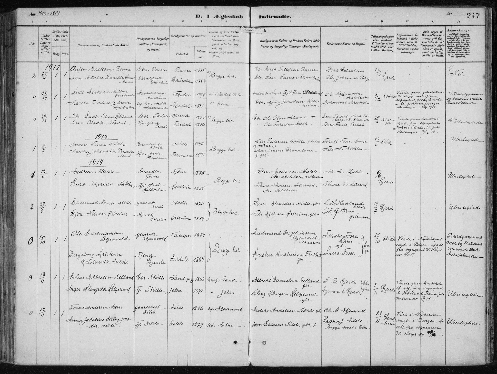 Etne sokneprestembete, SAB/A-75001/H/Haa: Parish register (official) no. B  1, 1879-1919, p. 247