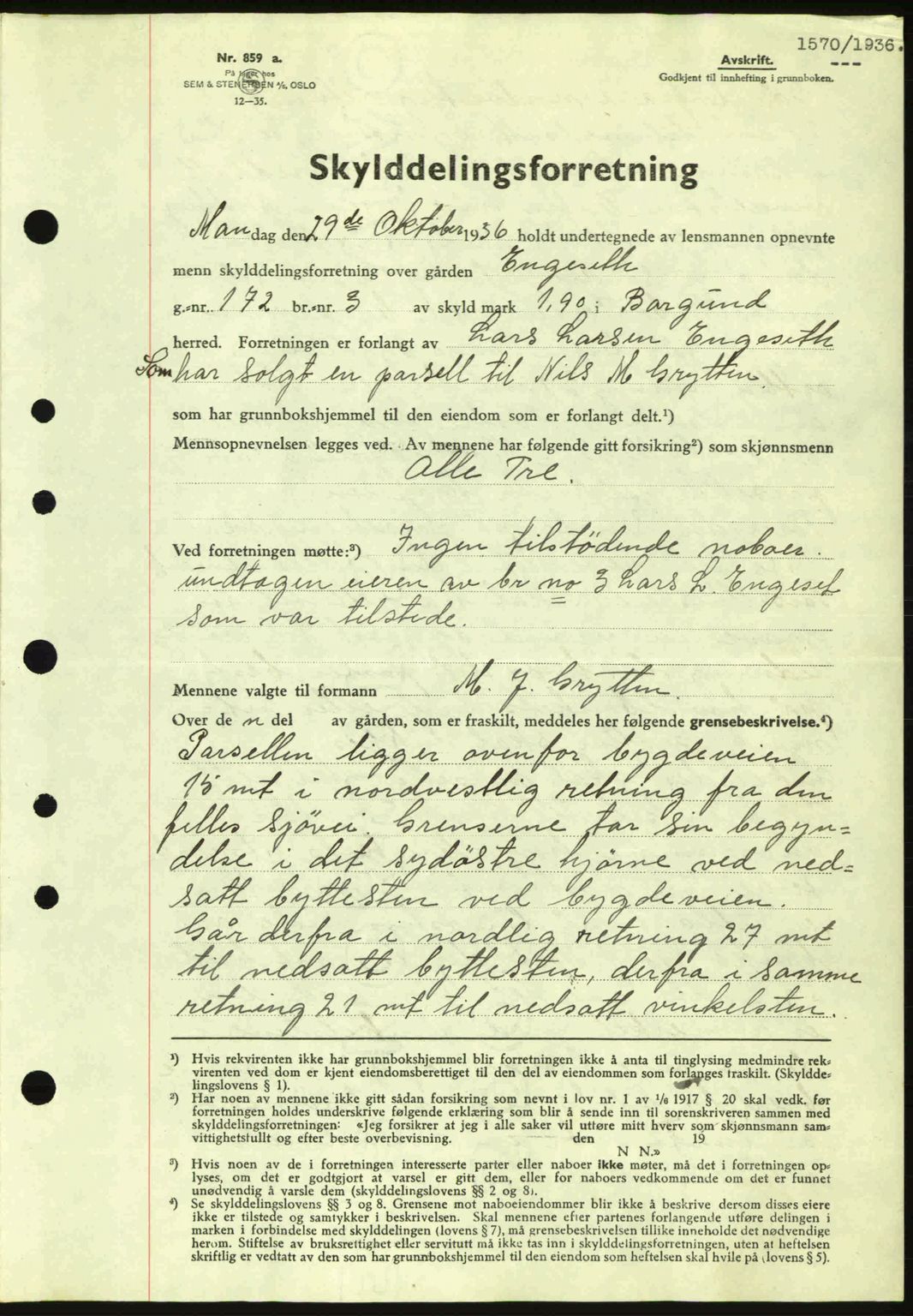 Nordre Sunnmøre sorenskriveri, AV/SAT-A-0006/1/2/2C/2Ca: Mortgage book no. A2, 1936-1937, Diary no: : 1570/1936