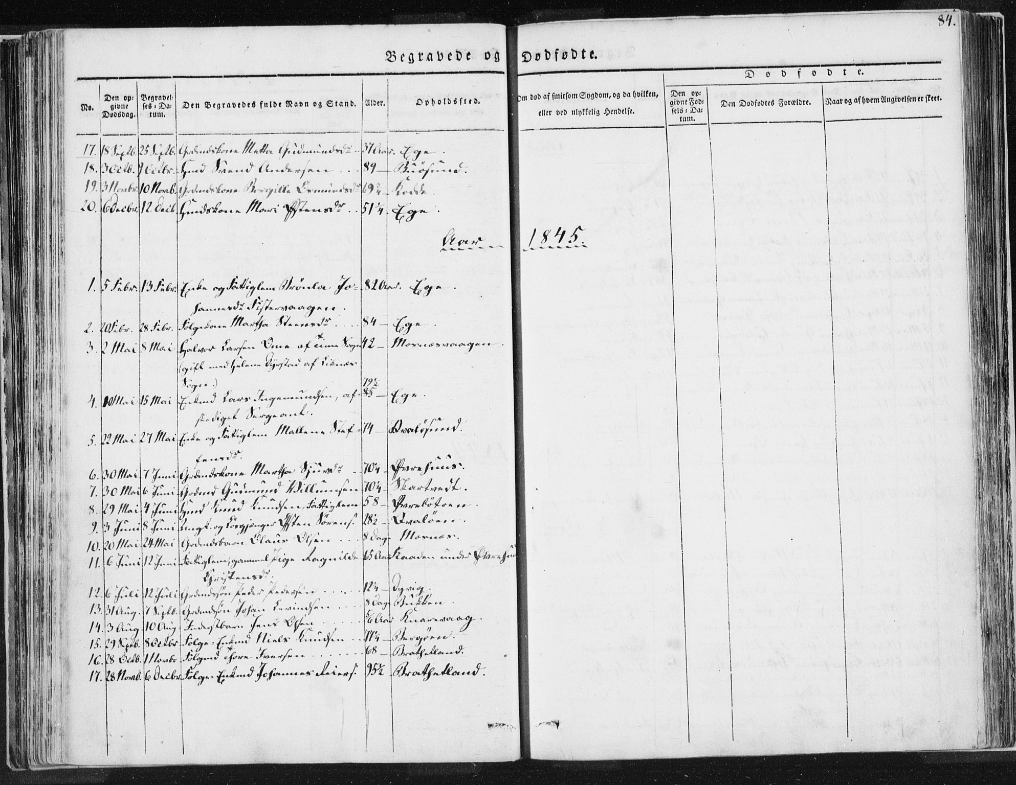 Hjelmeland sokneprestkontor, AV/SAST-A-101843/01/IV/L0007: Parish register (official) no. A 7, 1834-1850, p. 84