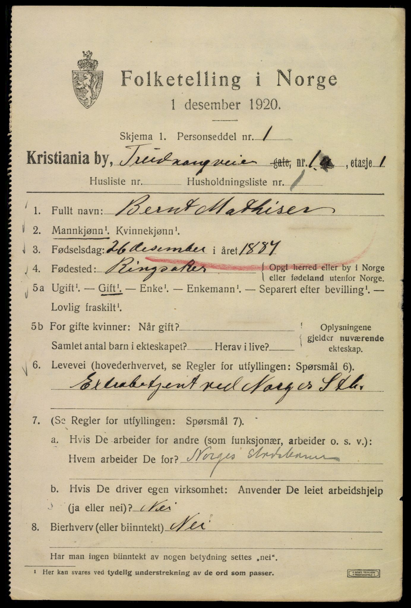 SAO, 1920 census for Kristiania, 1920, p. 603301