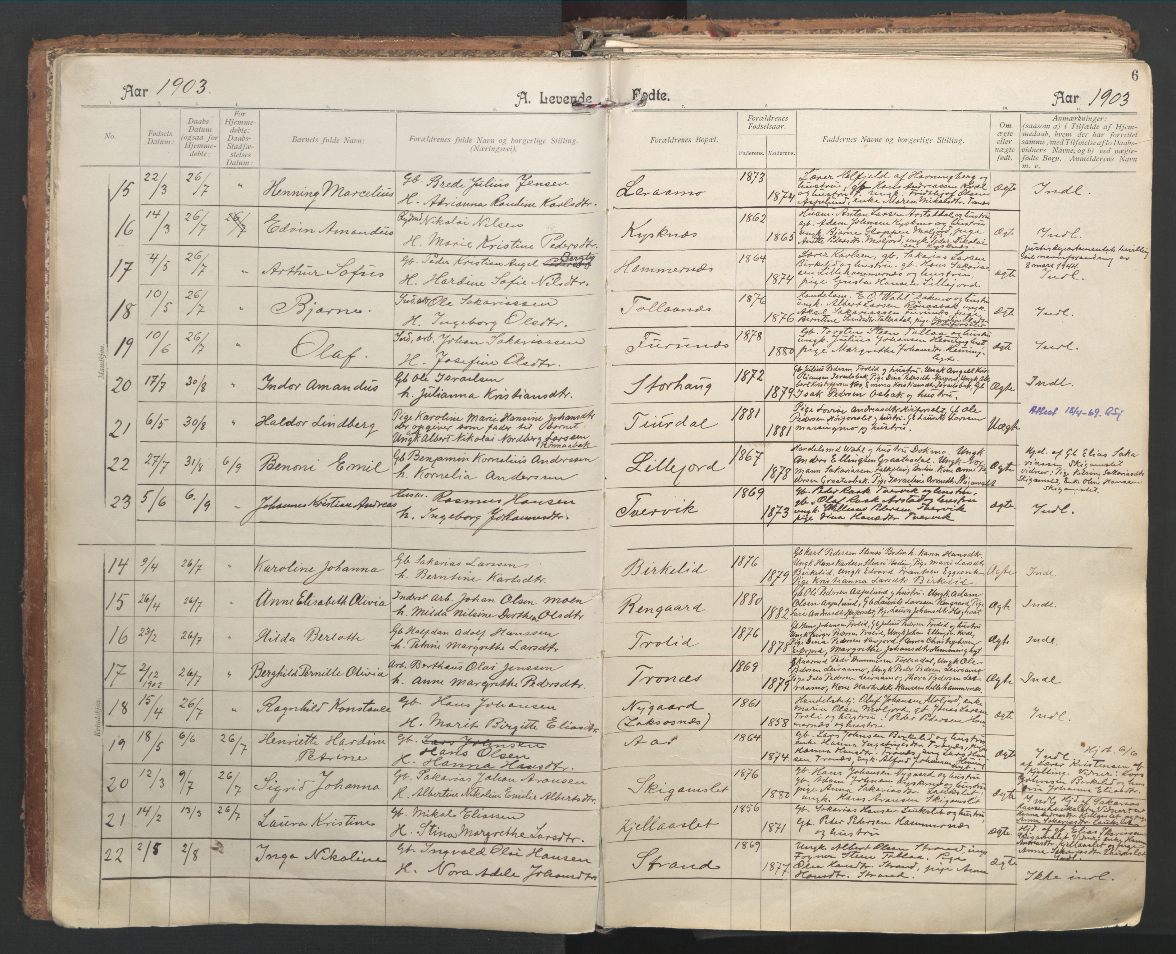 Ministerialprotokoller, klokkerbøker og fødselsregistre - Nordland, SAT/A-1459/846/L0647: Parish register (official) no. 846A05, 1902-1915, p. 6