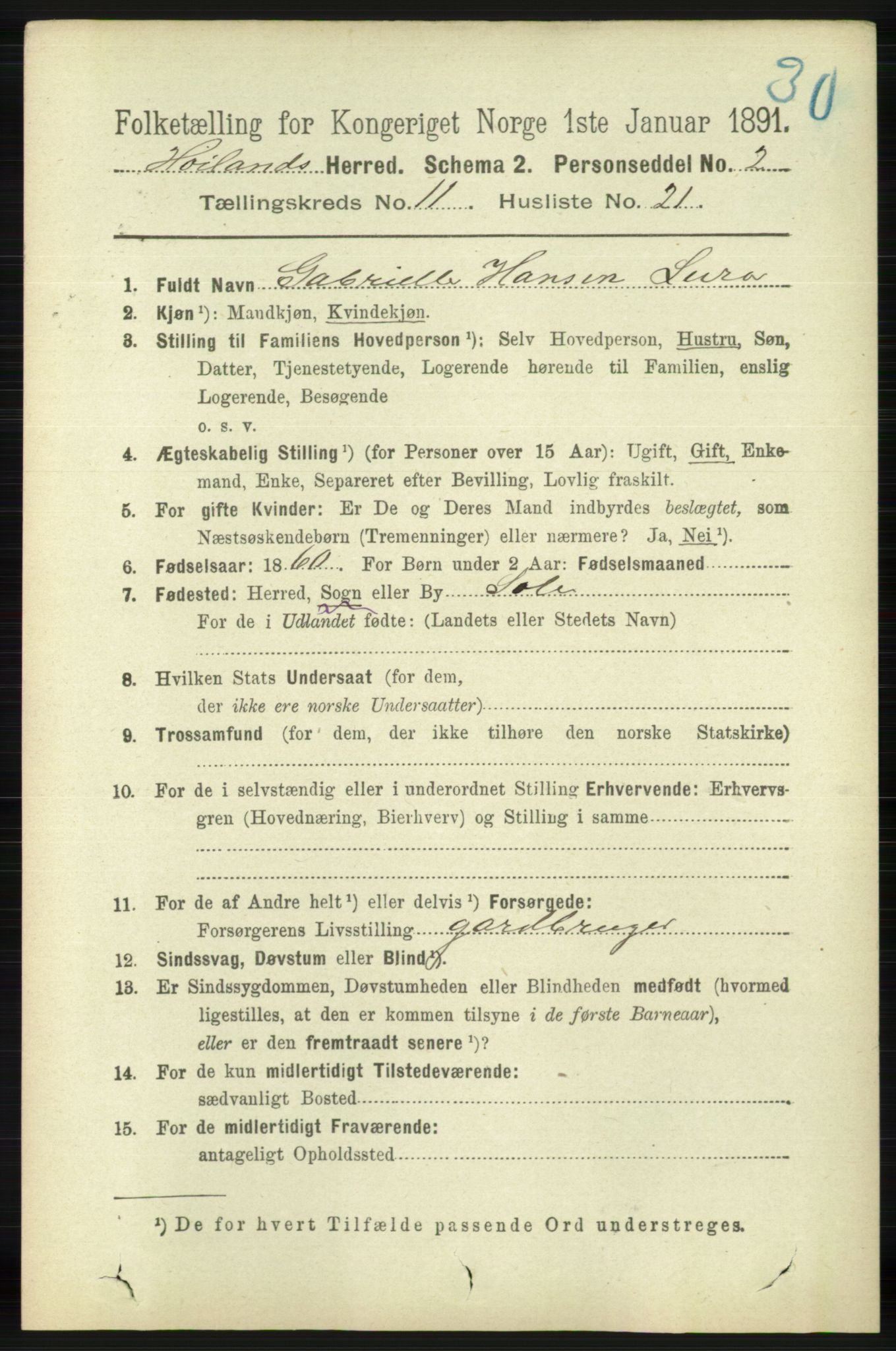 RA, 1891 census for 1123 Høyland, 1891, p. 4600