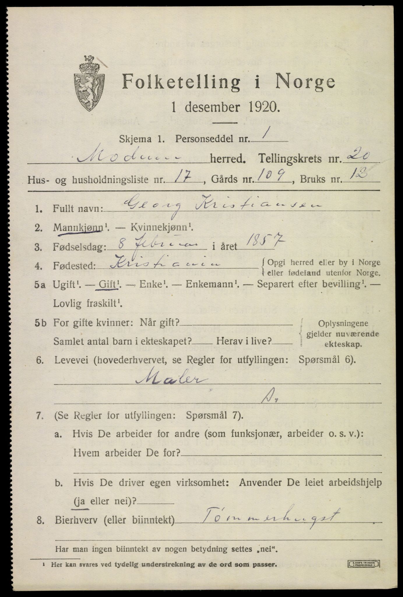 SAKO, 1920 census for Modum, 1920, p. 22245