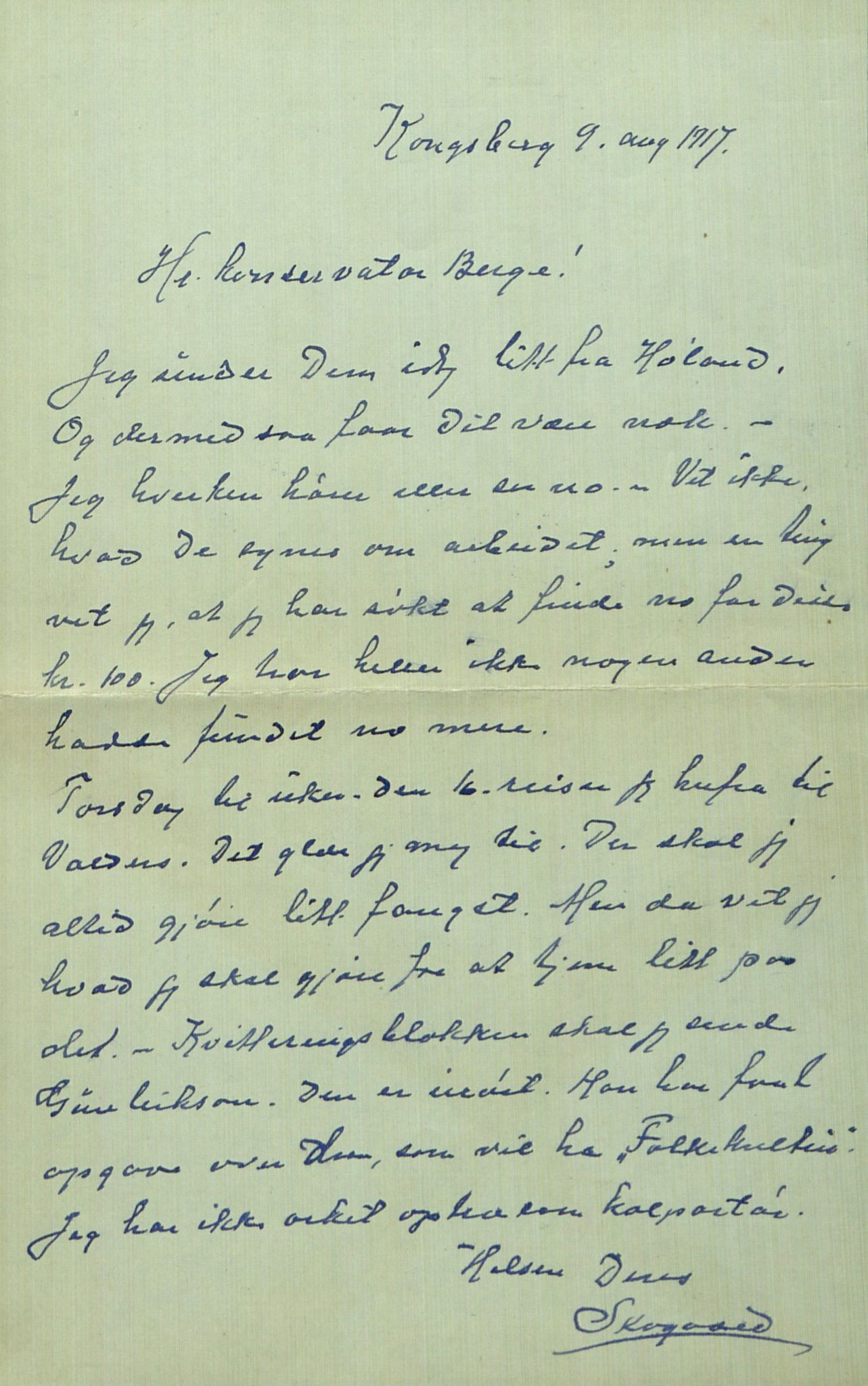 Rikard Berge, TEMU/TGM-A-1003/F/L0014/0040: 471-512 / 510 Brev til Berge frå Hankenæs + oppskrifter som H. kallar for sine, 1915-1917