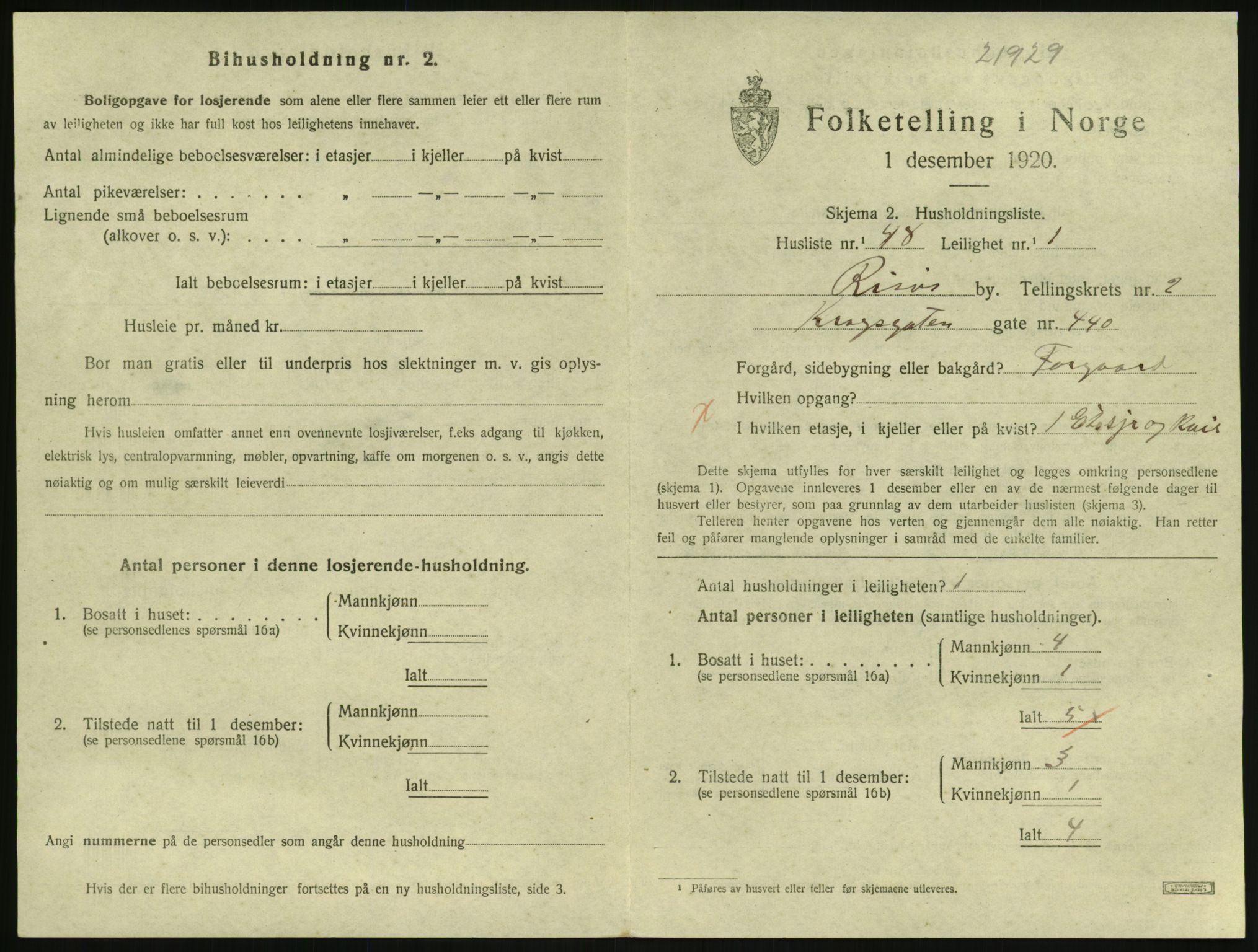 SAK, 1920 census for Risør, 1920, p. 2091