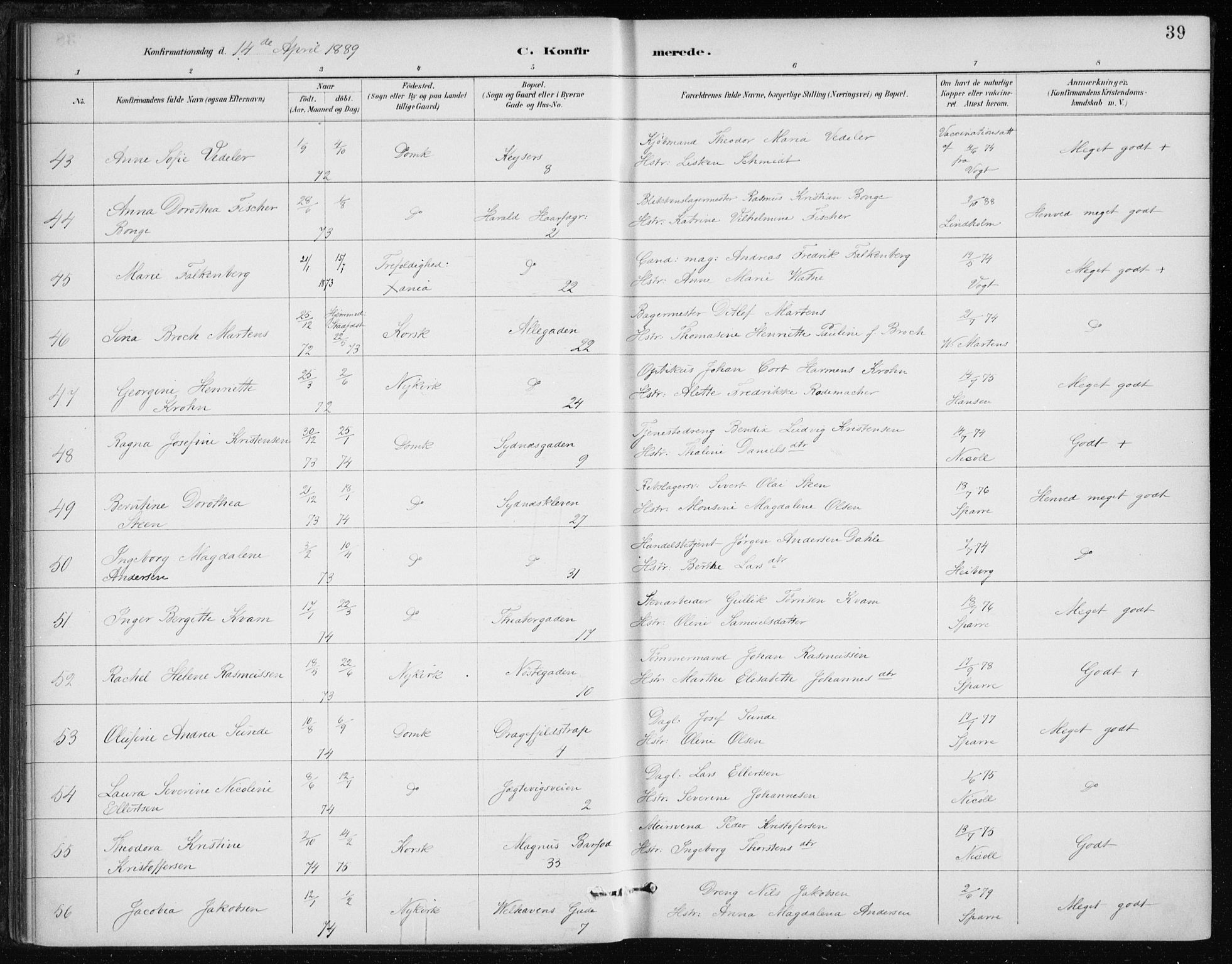 Johanneskirken sokneprestembete, AV/SAB-A-76001/H/Haa/L0008: Parish register (official) no. C 1, 1885-1907, p. 39