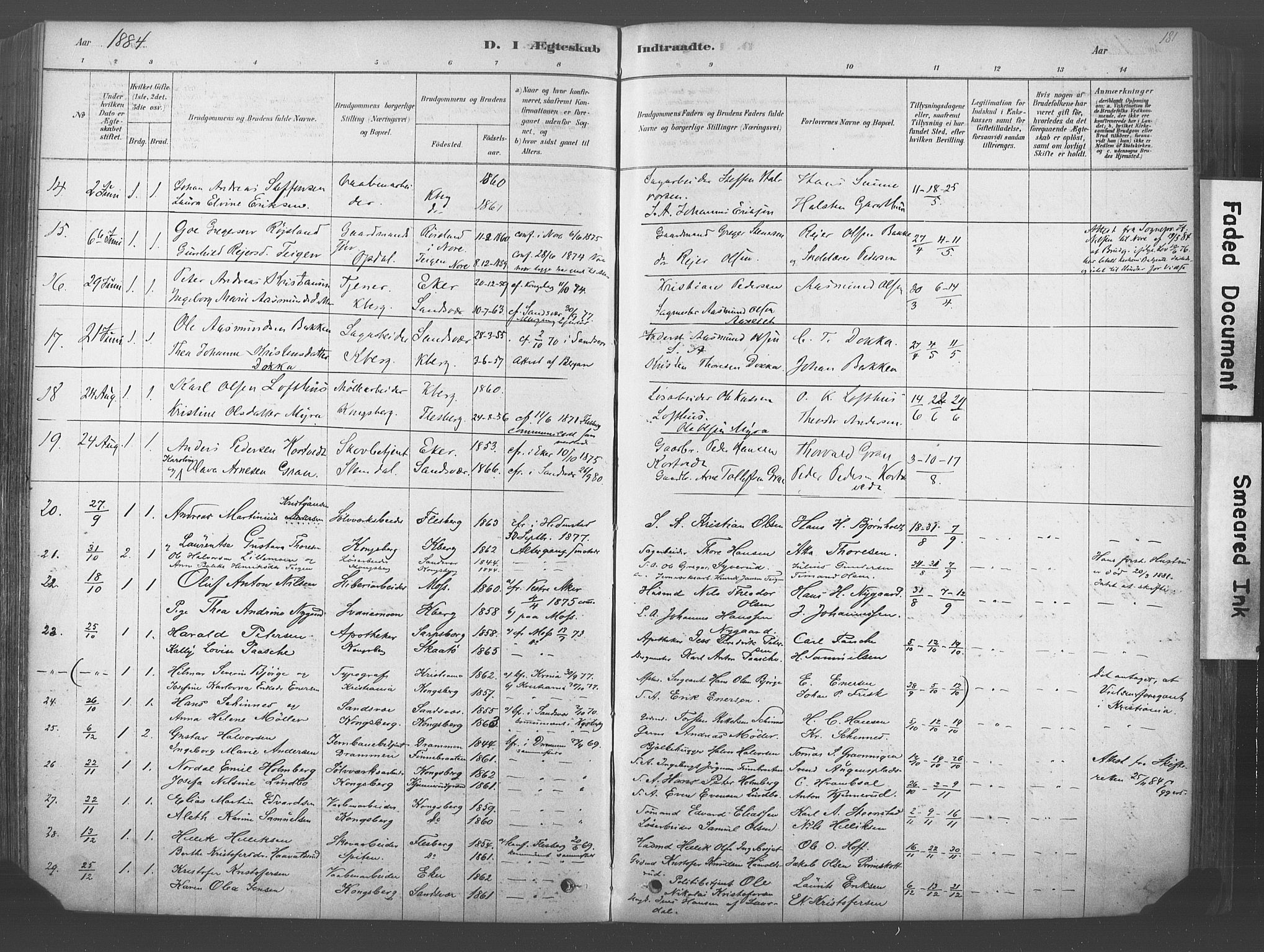 Kongsberg kirkebøker, SAKO/A-22/F/Fb/L0001: Parish register (official) no. II 1, 1878-1886, p. 181