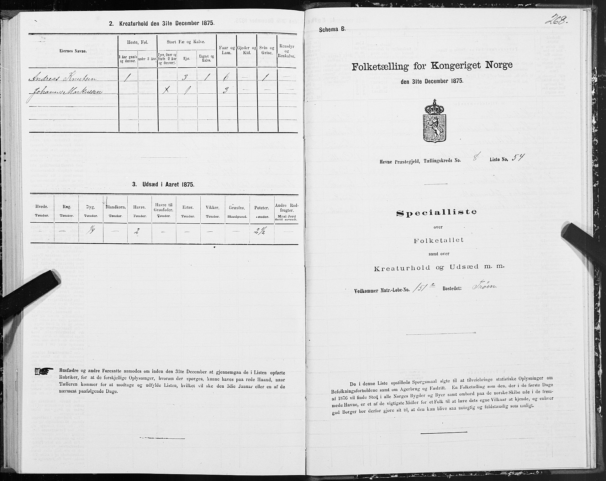 SAT, 1875 census for 1612P Hemne, 1875, p. 4268