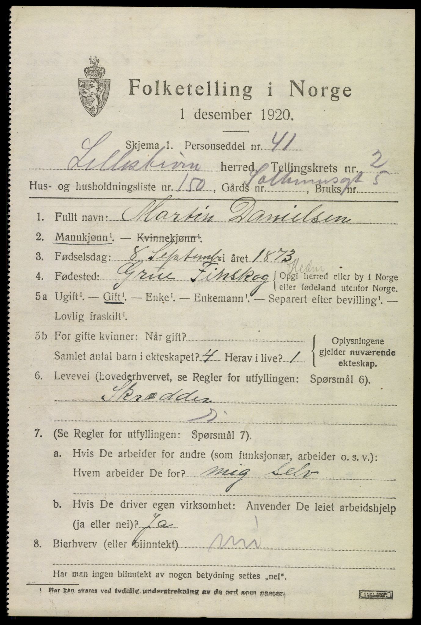 SAO, 1920 census for Lillestrøm, 1920, p. 7446