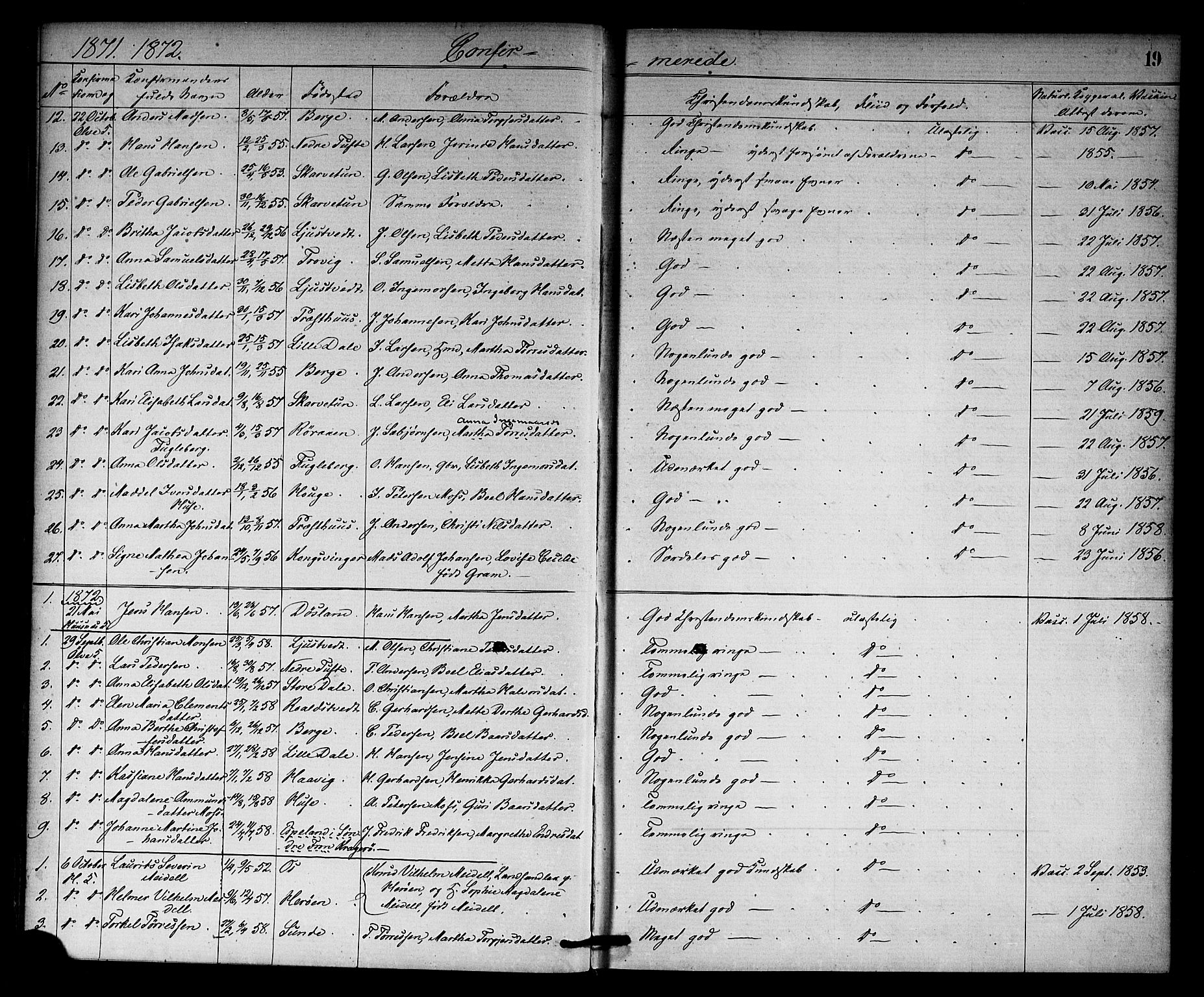 Kvinnherad sokneprestembete, SAB/A-76401/H/Haa: Parish register (official) no. A 10, 1867-1886, p. 19