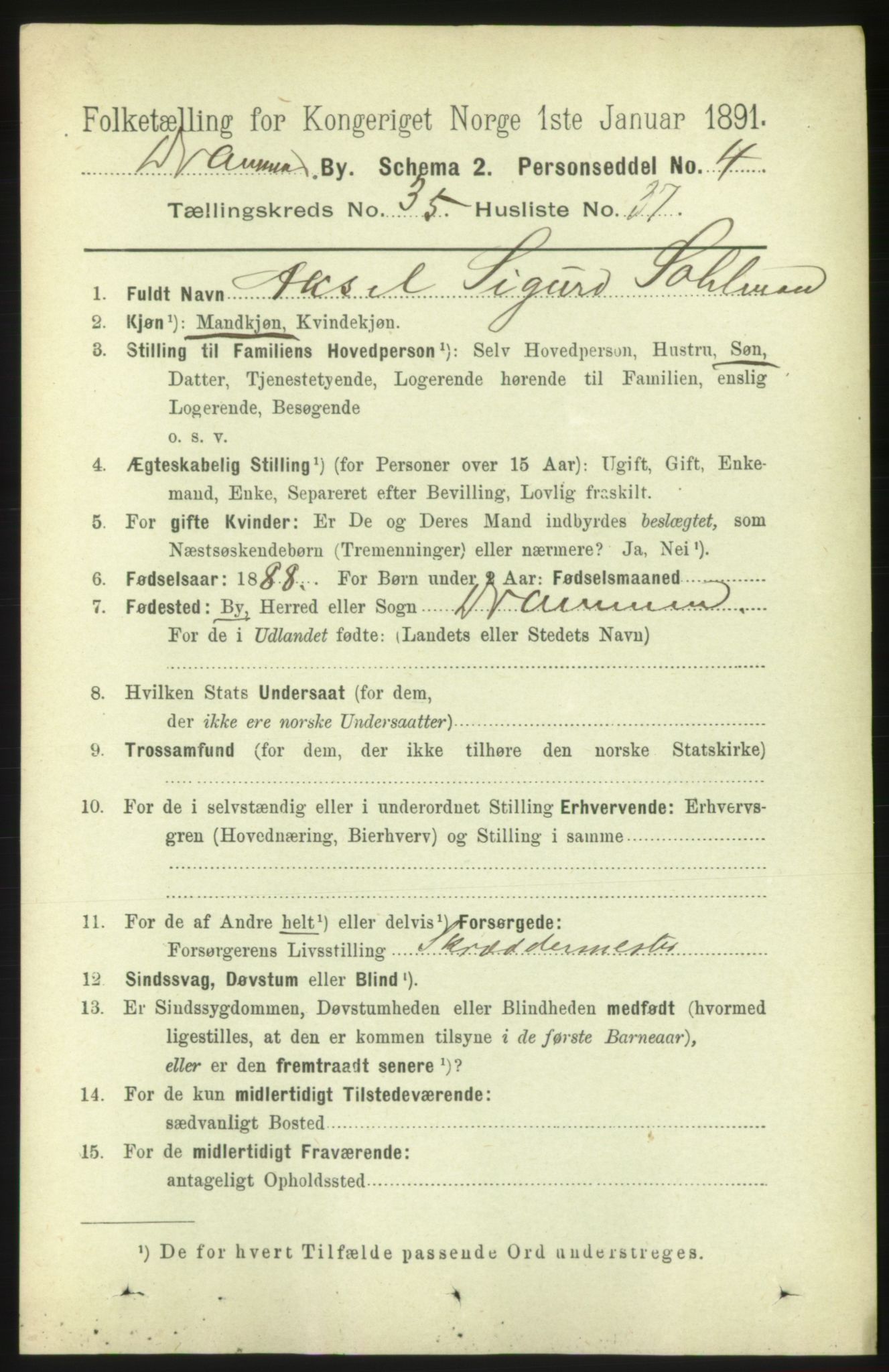 RA, 1891 census for 0602 Drammen, 1891, p. 21561