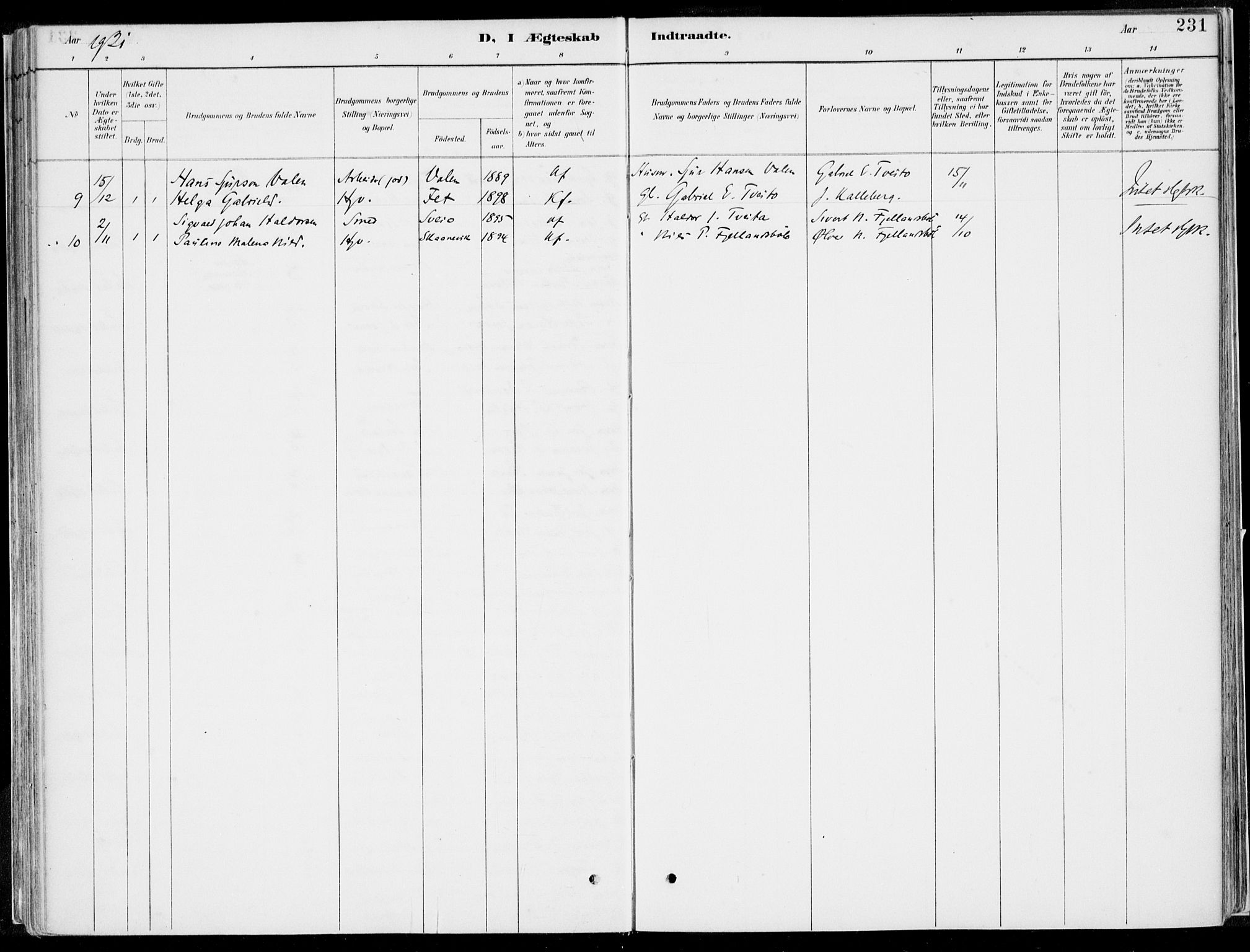 Kvinnherad sokneprestembete, SAB/A-76401/H/Haa: Parish register (official) no. B  1, 1887-1921, p. 231