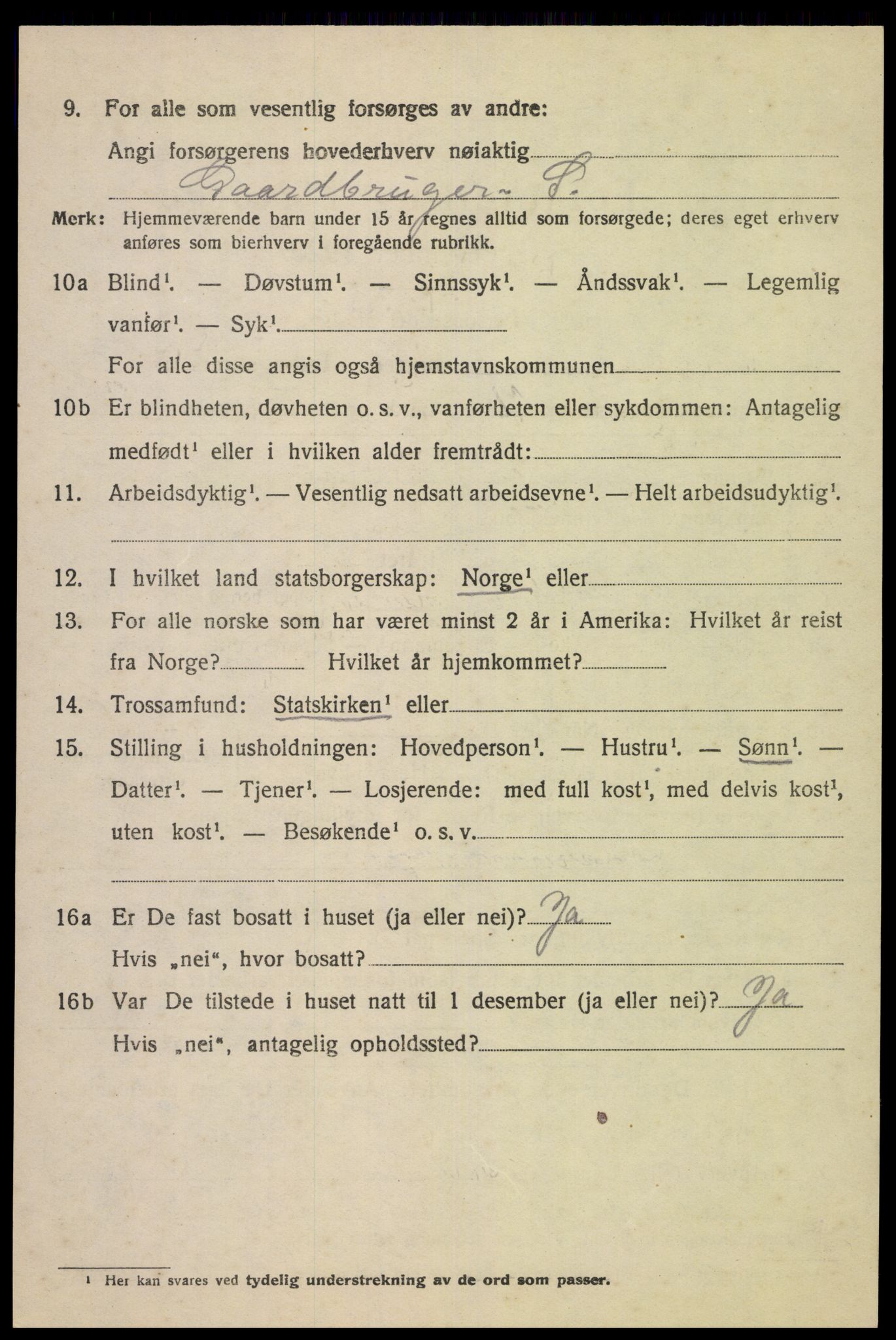 SAK, 1920 census for Fjotland, 1920, p. 1581