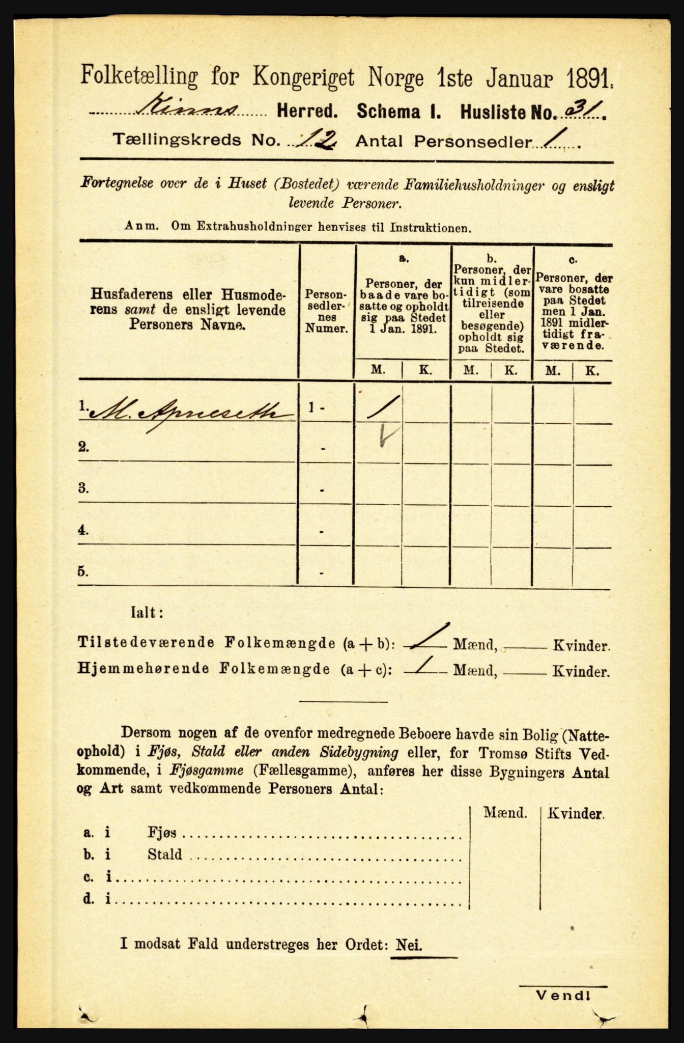 RA, 1891 census for 1437 Kinn, 1891, p. 4461