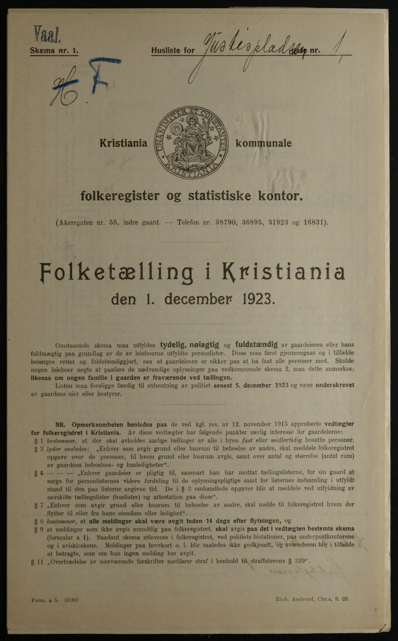 OBA, Municipal Census 1923 for Kristiania, 1923, p. 53559