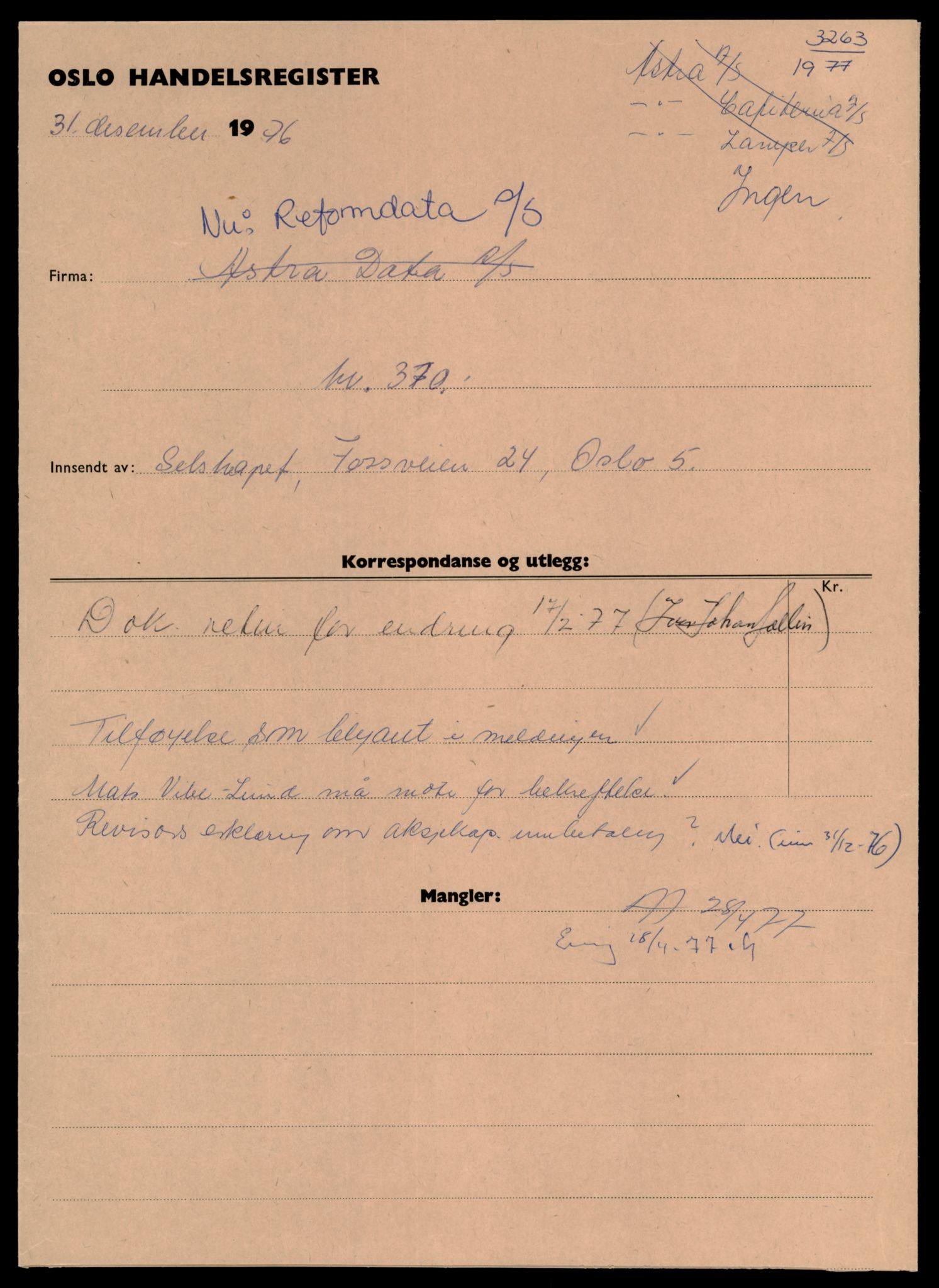 Oslo byfogd, Handelsregisteret, SAT/A-10867/G/Gc/Gca/L0683: Ikke konverterte foretak, Ref-Reidar G, 1890-1990, p. 1
