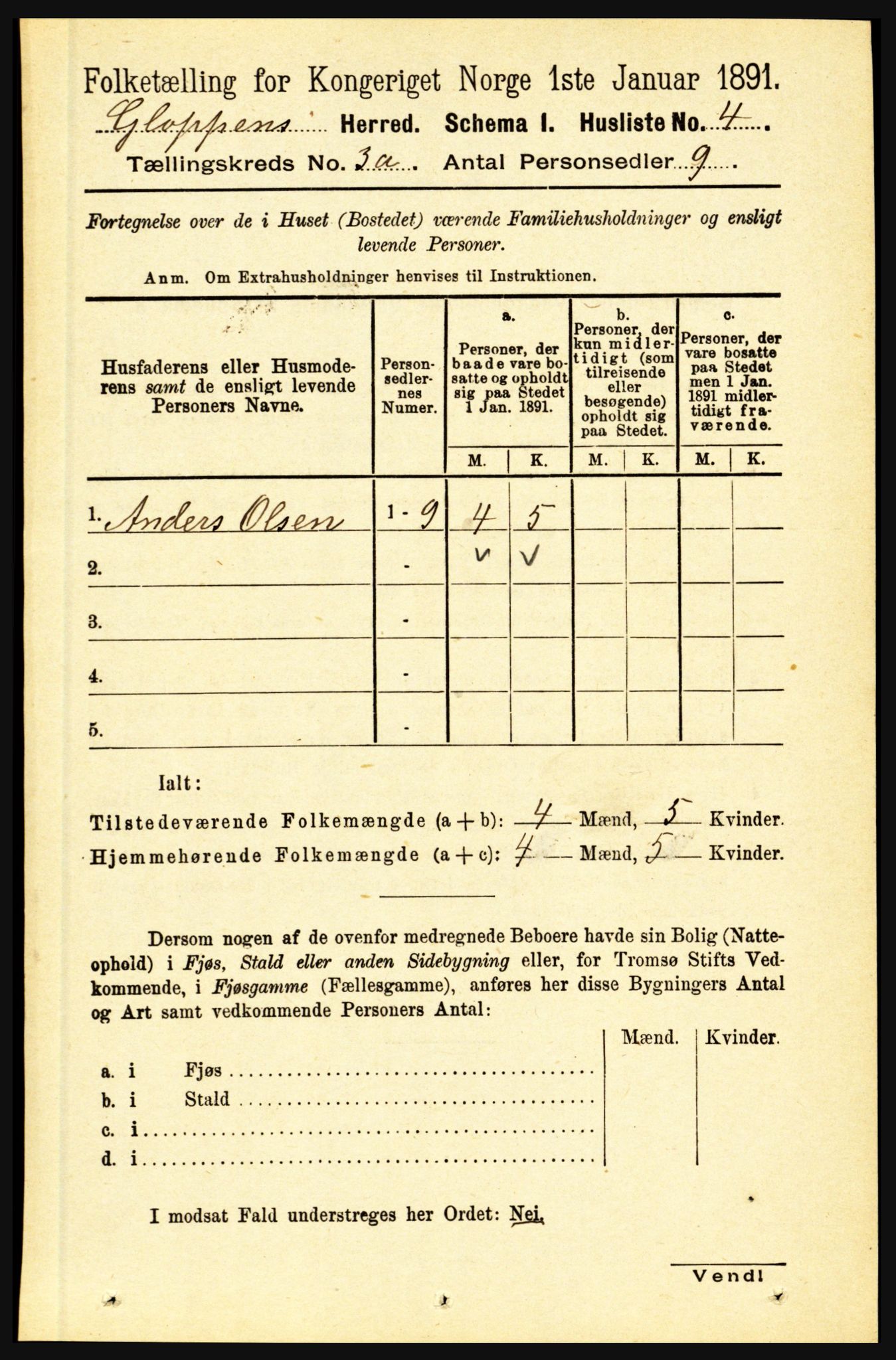 RA, 1891 census for 1445 Gloppen, 1891, p. 1141