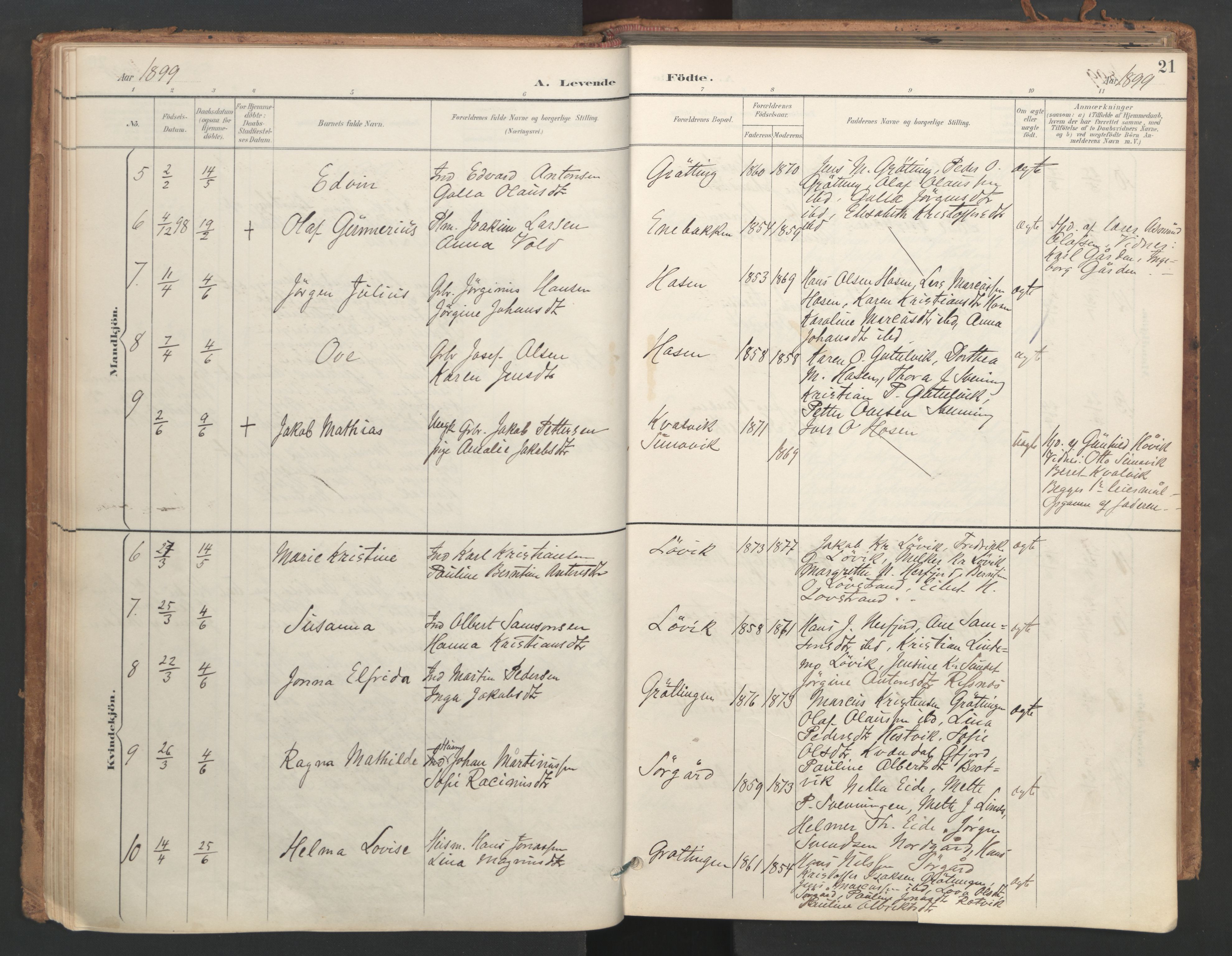 Ministerialprotokoller, klokkerbøker og fødselsregistre - Sør-Trøndelag, SAT/A-1456/656/L0693: Parish register (official) no. 656A02, 1894-1913, p. 21