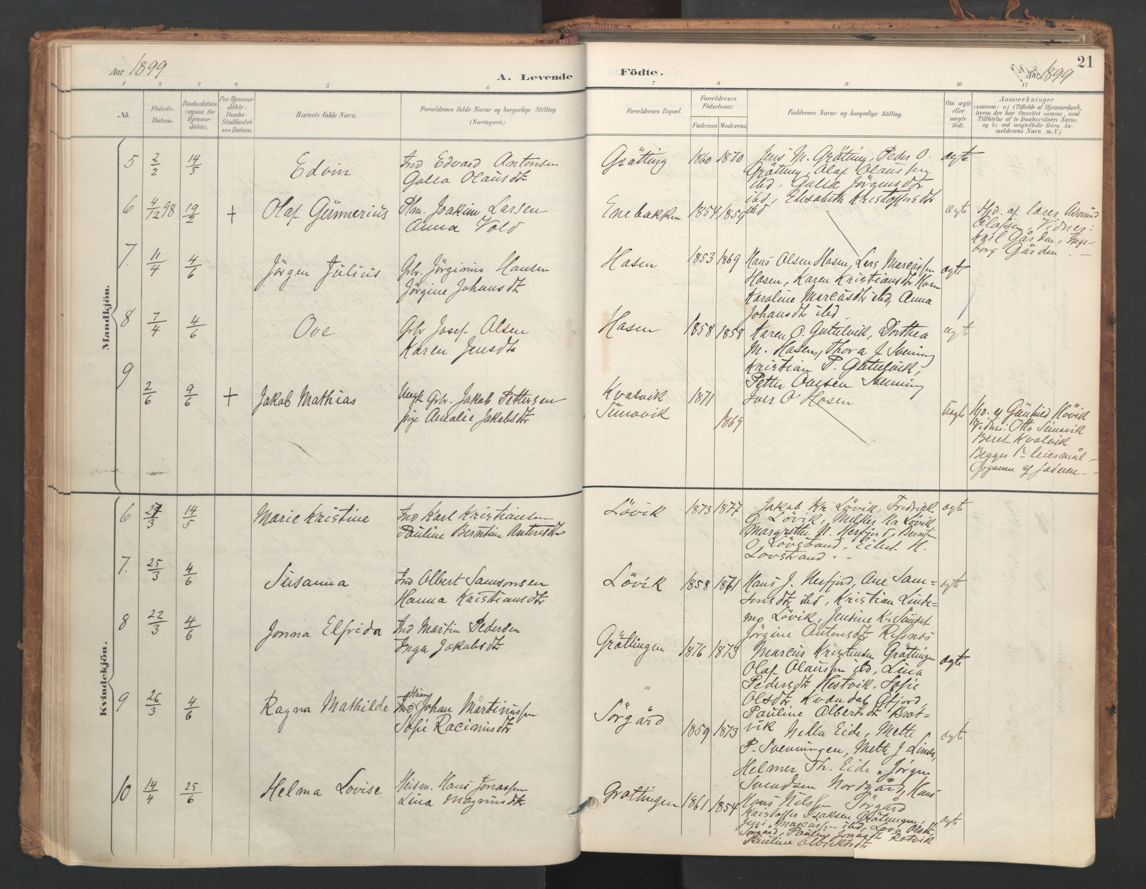 Ministerialprotokoller, klokkerbøker og fødselsregistre - Sør-Trøndelag, AV/SAT-A-1456/656/L0693: Parish register (official) no. 656A02, 1894-1913, p. 21
