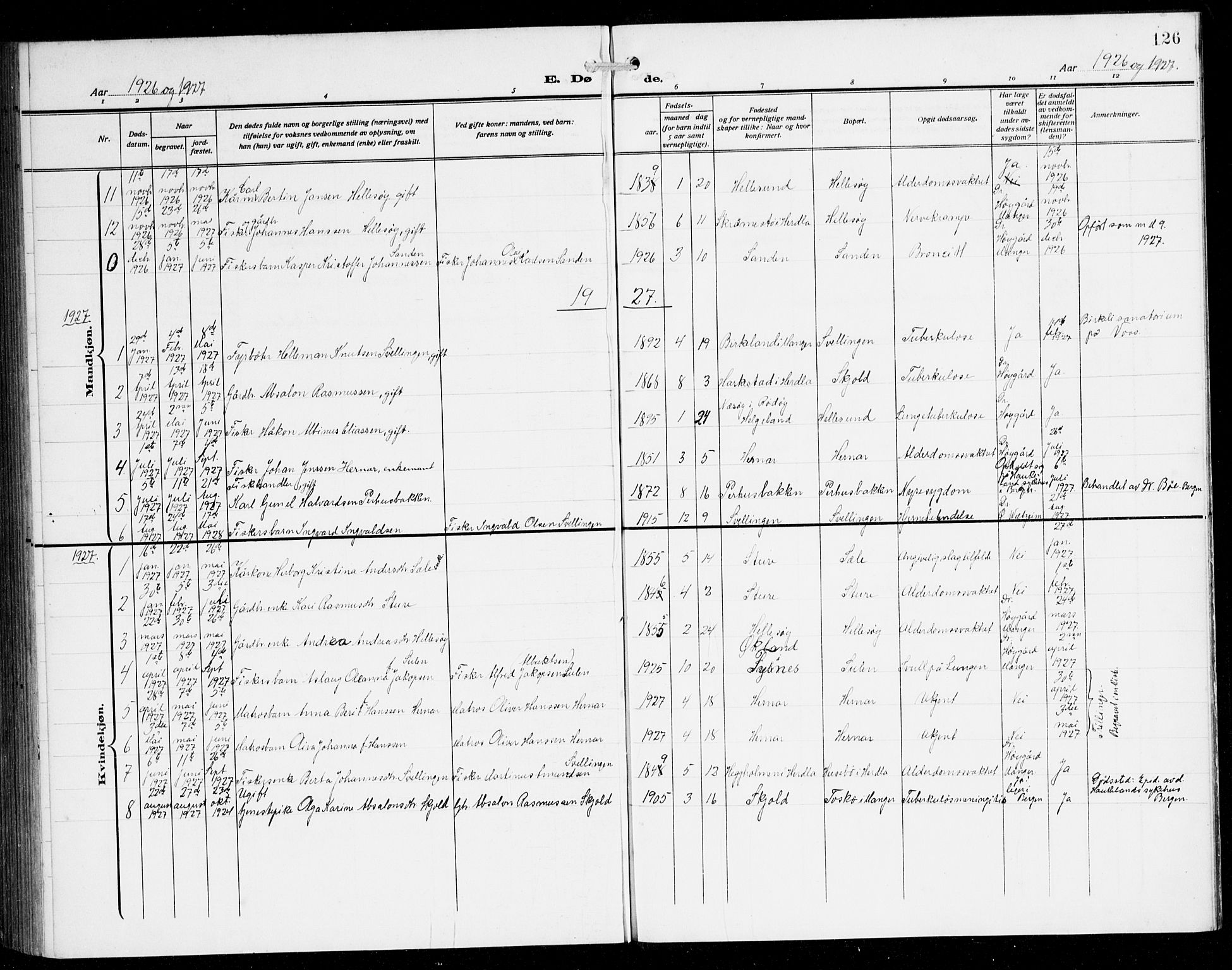 Herdla Sokneprestembete, SAB/A-75701/H/Hab: Parish register (copy) no. B 1, 1909-1929, p. 126
