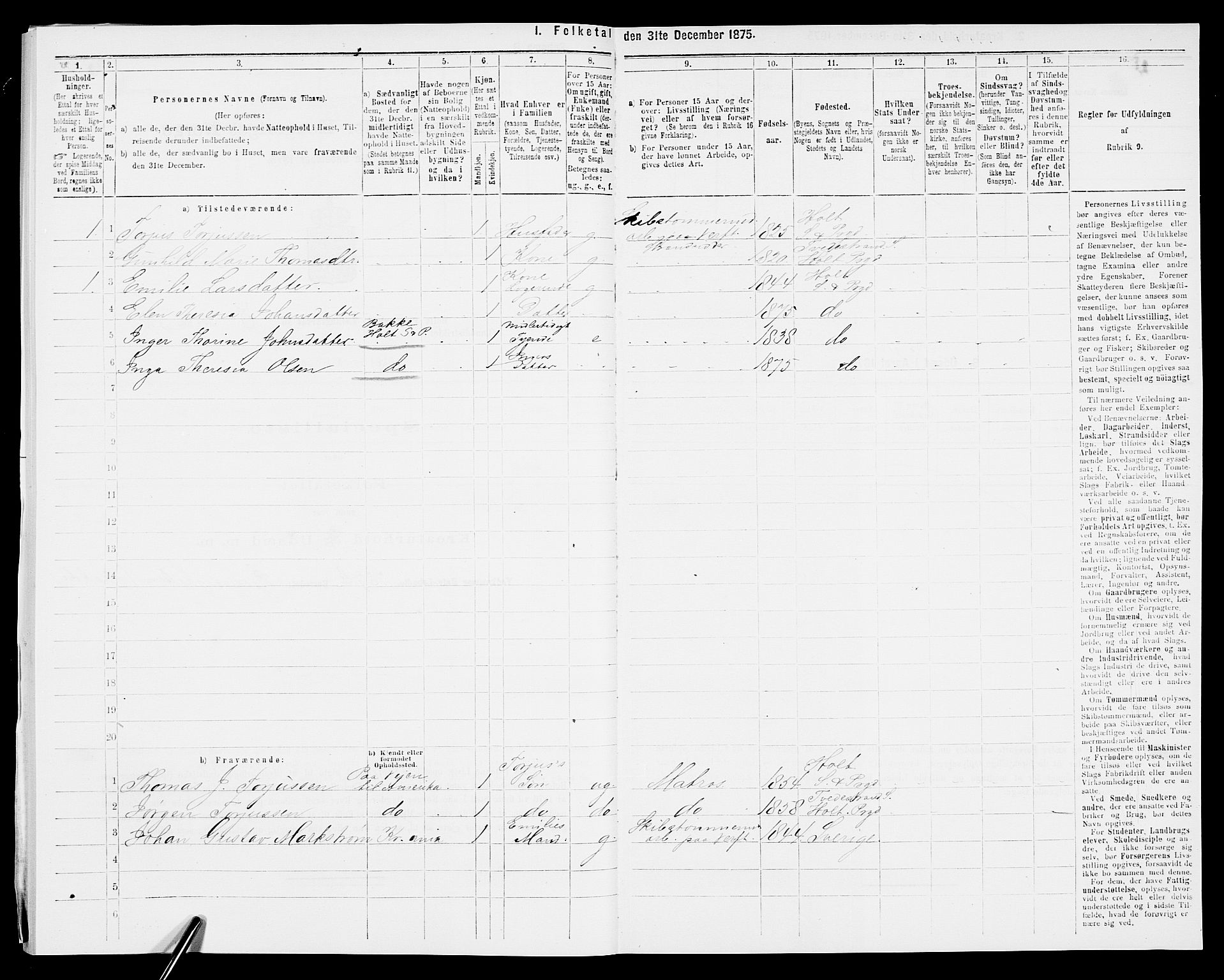 SAK, 1875 census for 0914L Holt/Holt, 1875, p. 1143