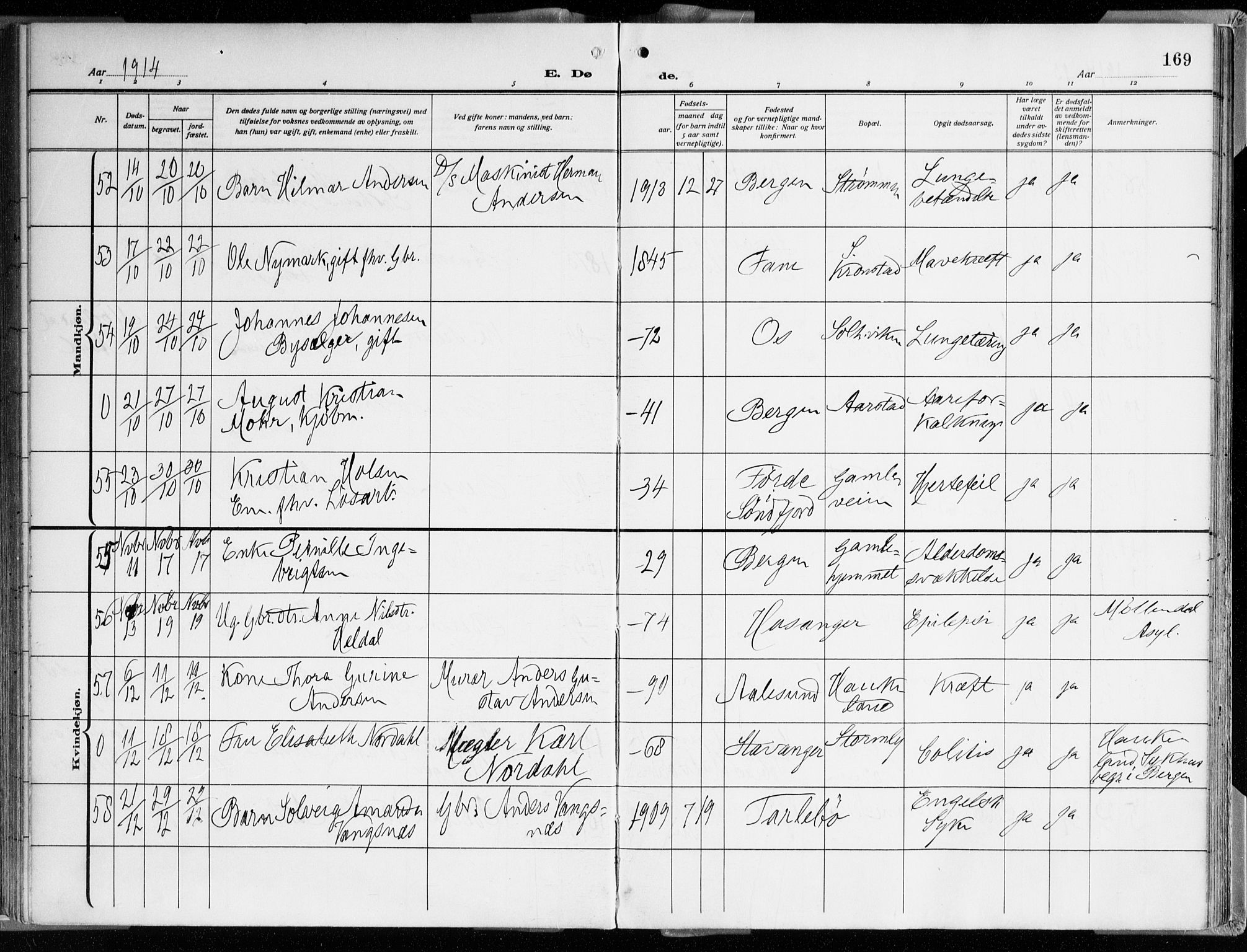 Årstad Sokneprestembete, AV/SAB-A-79301/H/Haa/L0003: Parish register (official) no. A 3, 1914-1919, p. 169