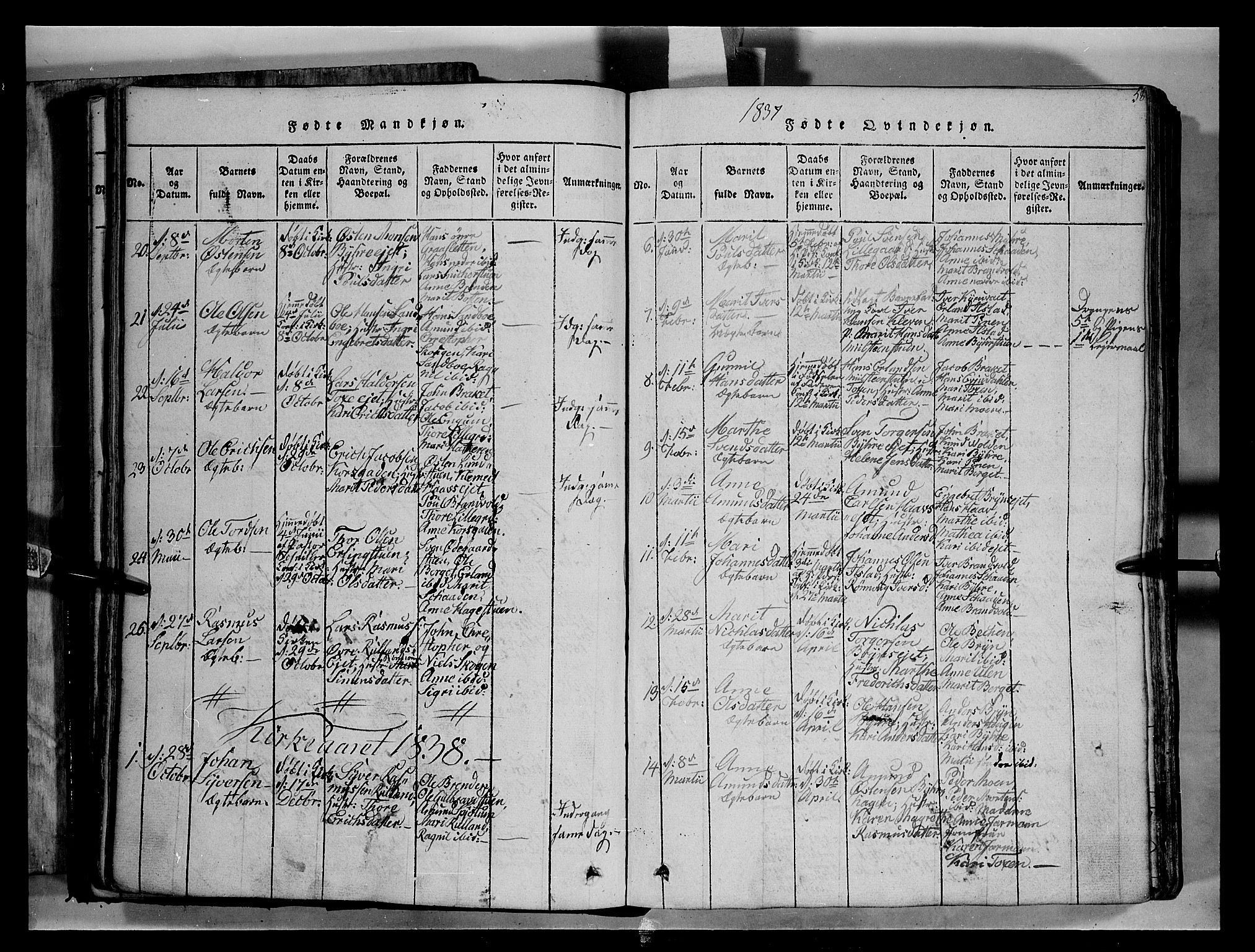 Fron prestekontor, SAH/PREST-078/H/Ha/Hab/L0004: Parish register (copy) no. 4, 1816-1850, p. 58