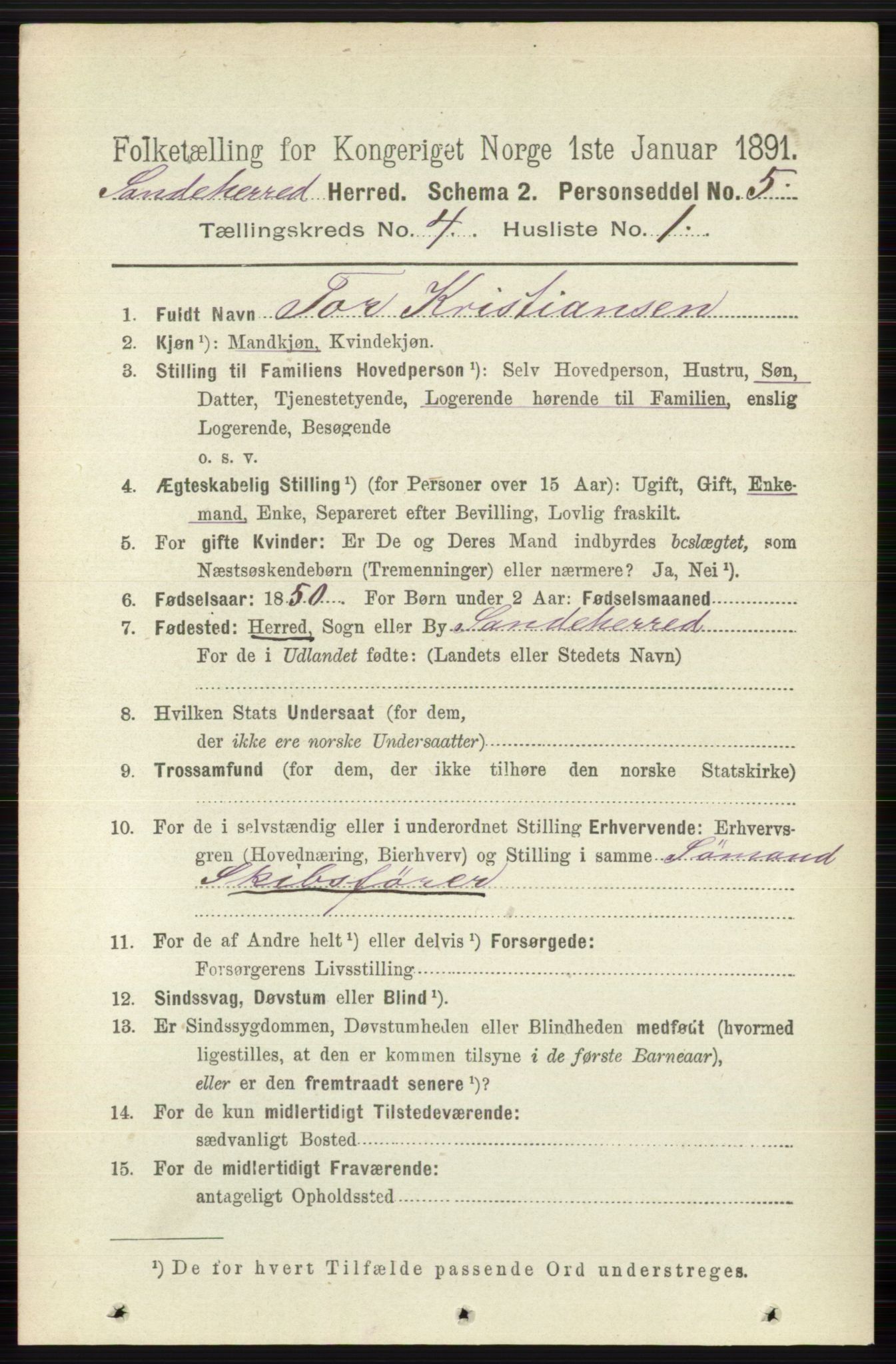 RA, 1891 census for 0724 Sandeherred, 1891, p. 2353