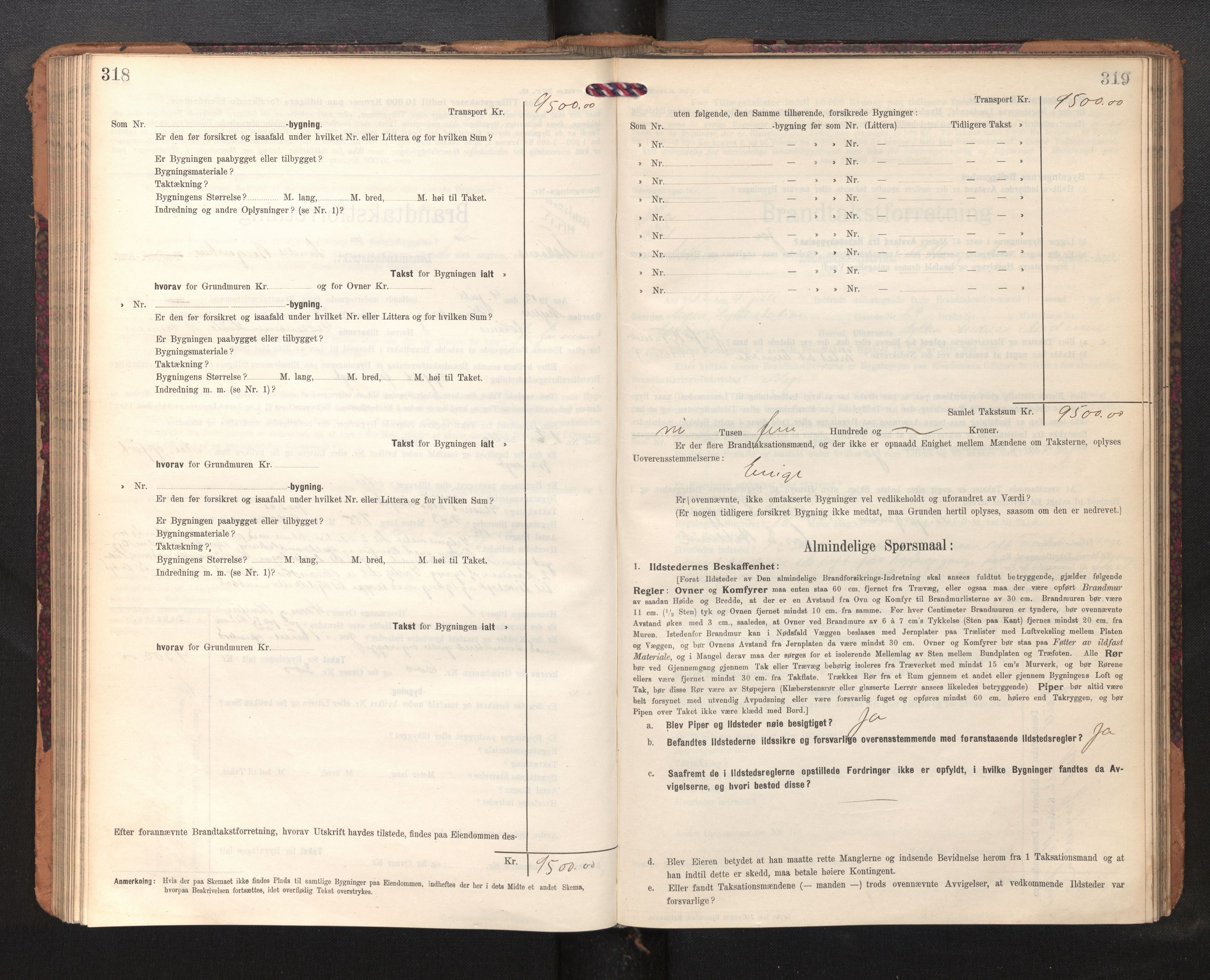 Lensmannen i Askøy, AV/SAB-A-31001/0012/L0007: Branntakstprotokoll, skjematakst, 1910-1919, p. 318-319