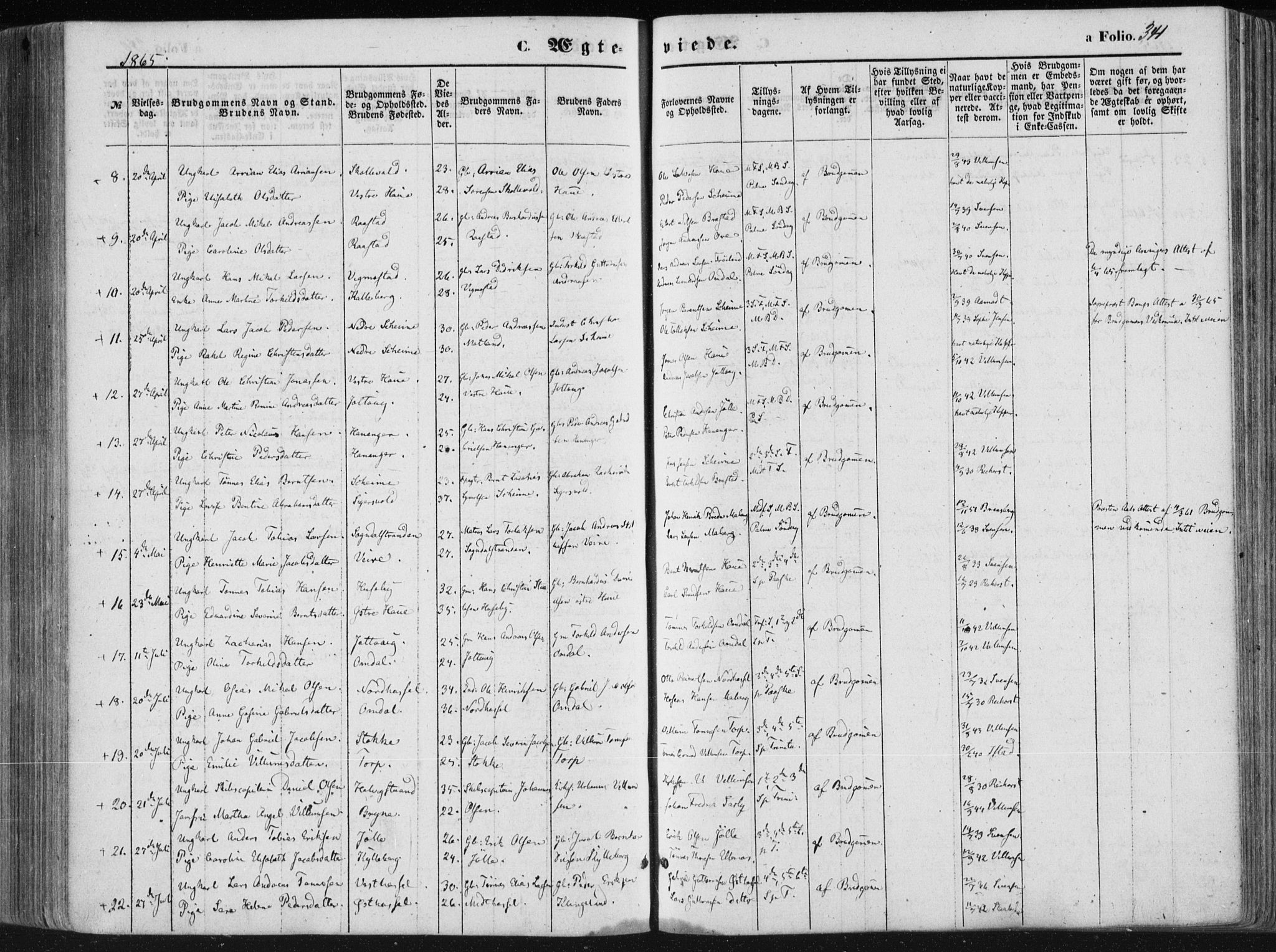 Lista sokneprestkontor, AV/SAK-1111-0027/F/Fa/L0011: Parish register (official) no. A 11, 1861-1878, p. 341