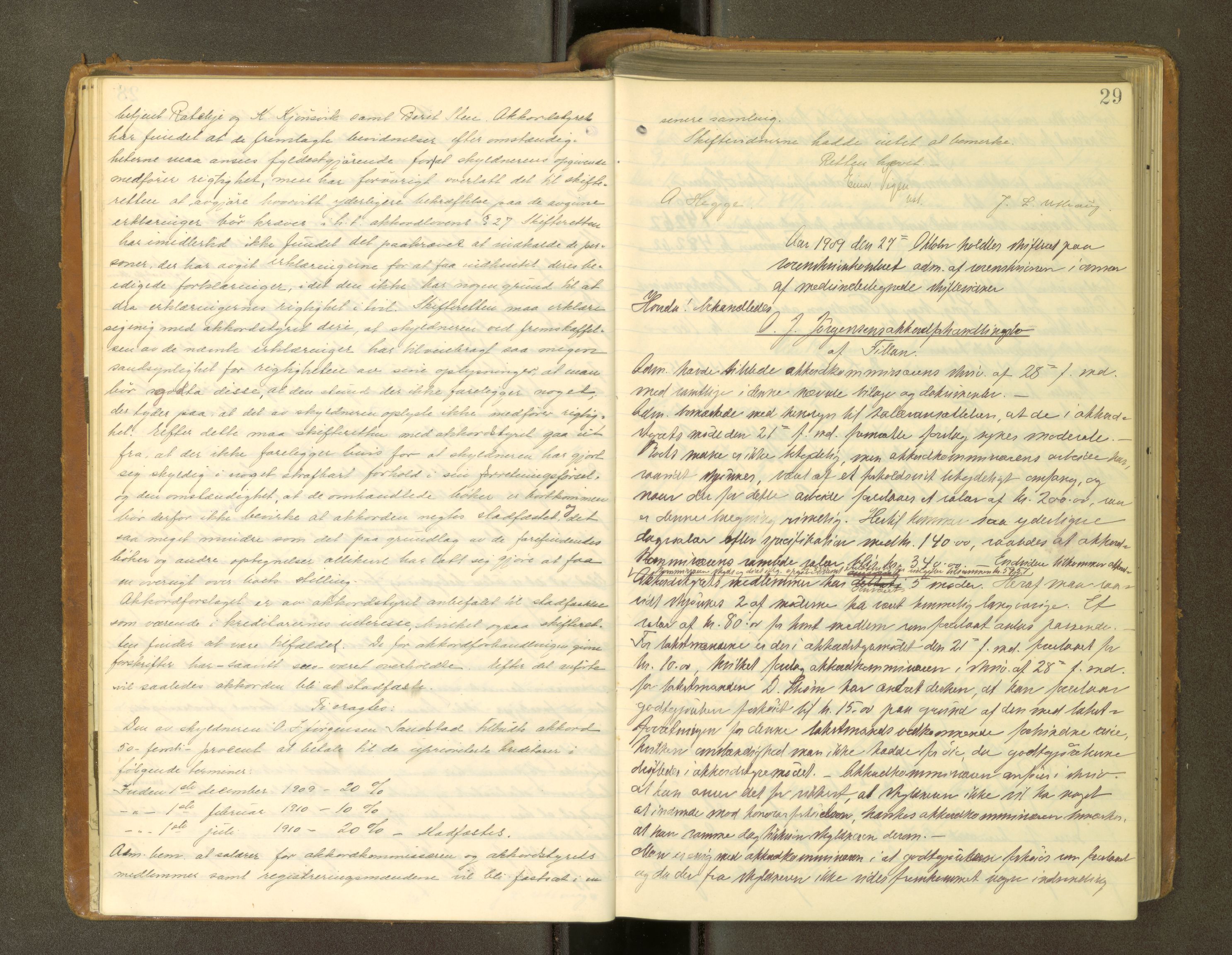 Fosen sorenskriveri, AV/SAT-A-1107/1/3/3B/L0010: Skiftebehandlingsprotokoll, 1909-1913, p. 29