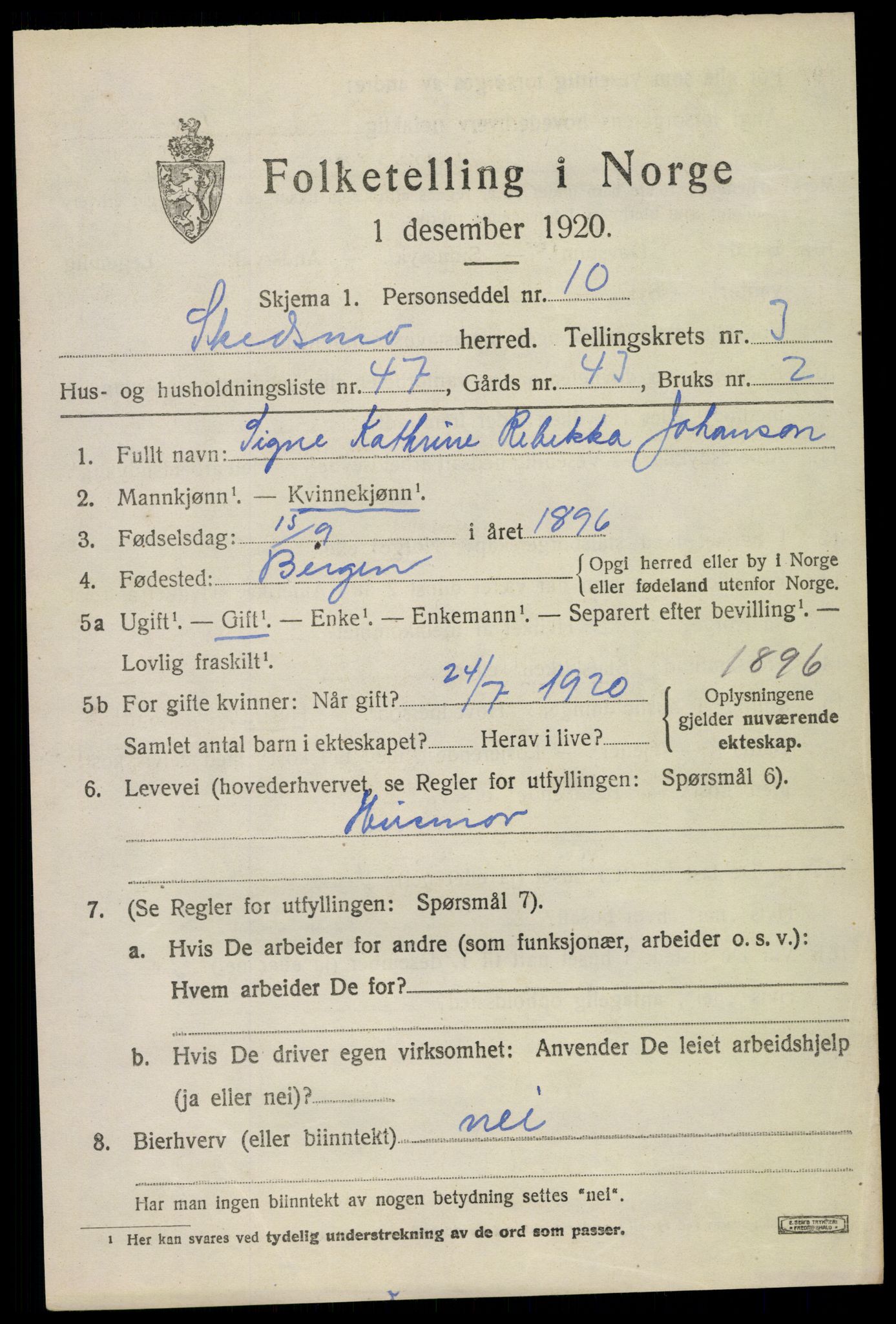 SAO, 1920 census for Skedsmo, 1920, p. 4297