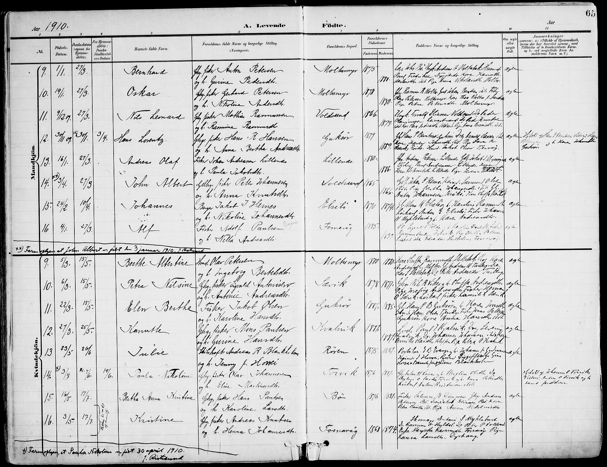 Ministerialprotokoller, klokkerbøker og fødselsregistre - Møre og Romsdal, SAT/A-1454/507/L0075: Parish register (official) no. 507A10, 1901-1920, p. 65