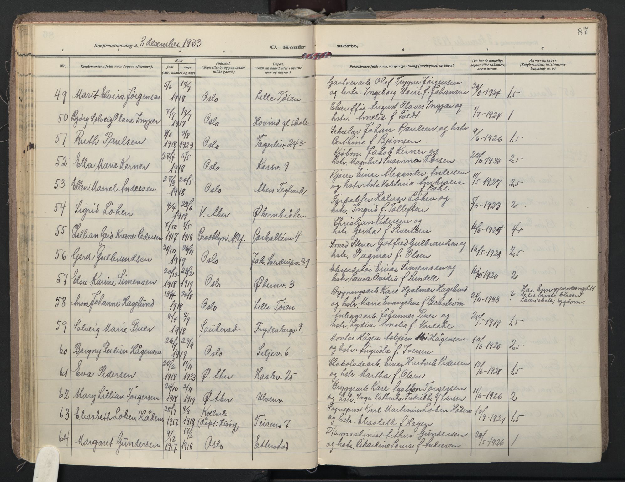 Østre Aker prestekontor Kirkebøker, AV/SAO-A-10840/F/Fa/L0014: Parish register (official) no. I 14, 1926-1936, p. 87