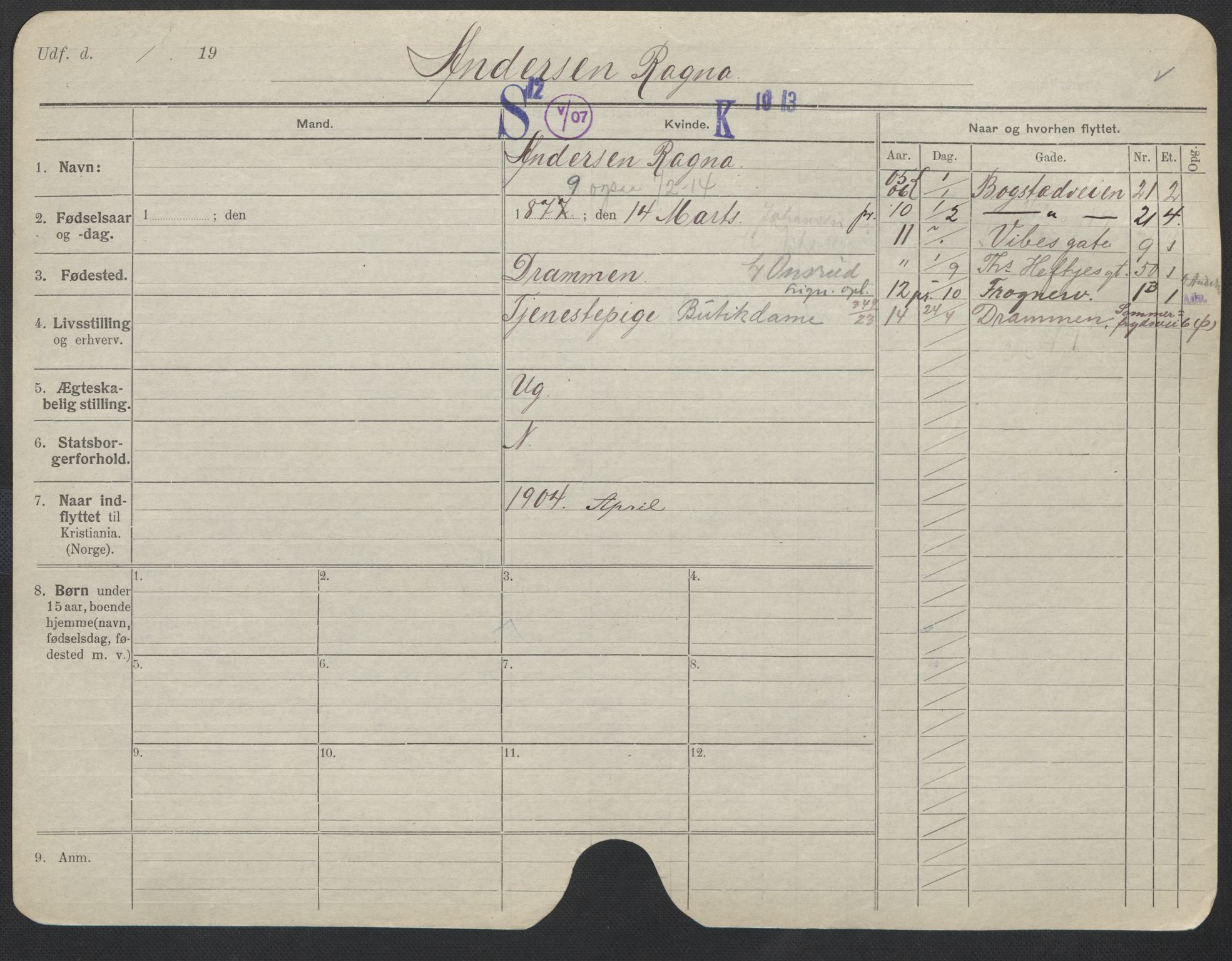 Oslo folkeregister, Registerkort, SAO/A-11715/F/Fa/Fac/L0012: Kvinner, 1906-1914, p. 676a