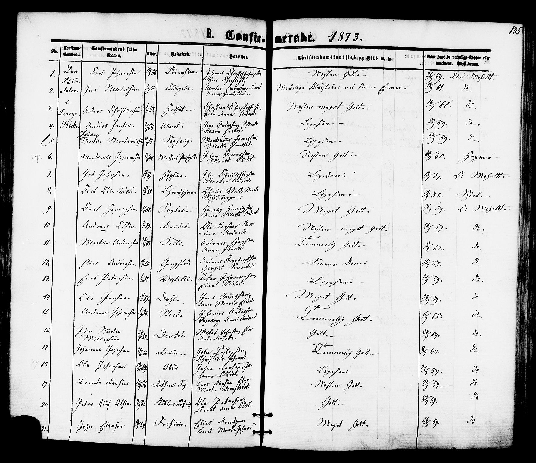Ministerialprotokoller, klokkerbøker og fødselsregistre - Nord-Trøndelag, SAT/A-1458/701/L0009: Parish register (official) no. 701A09 /1, 1864-1882, p. 185