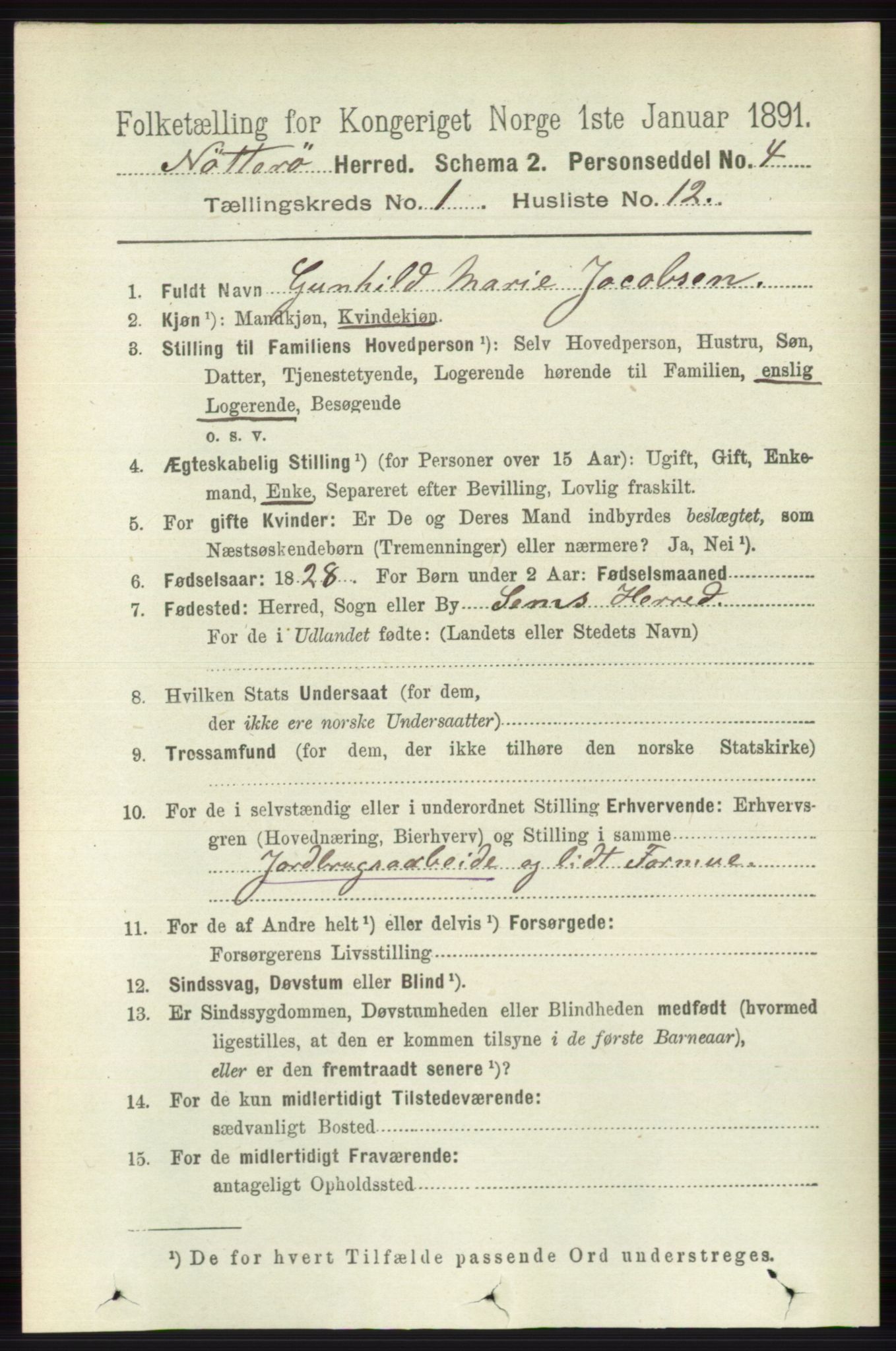 RA, 1891 census for 0722 Nøtterøy, 1891, p. 197