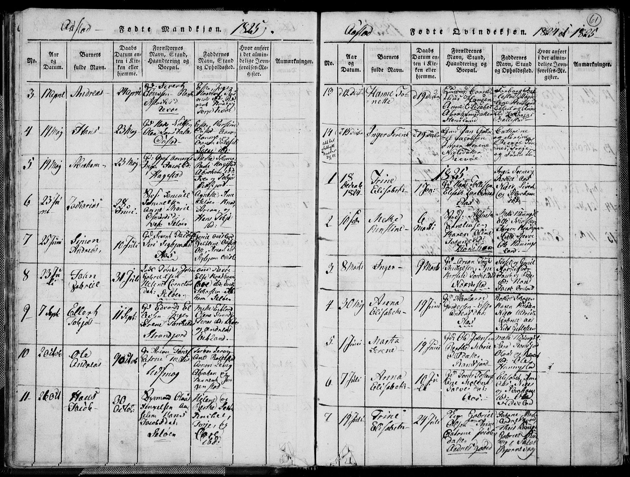 Lyngdal sokneprestkontor, AV/SAK-1111-0029/F/Fa/Fac/L0006: Parish register (official) no. A 6, 1815-1825, p. 61