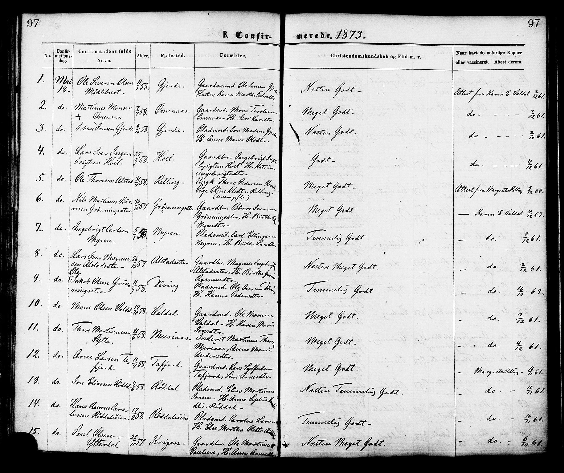 Ministerialprotokoller, klokkerbøker og fødselsregistre - Møre og Romsdal, SAT/A-1454/519/L0254: Parish register (official) no. 519A13, 1868-1883, p. 97
