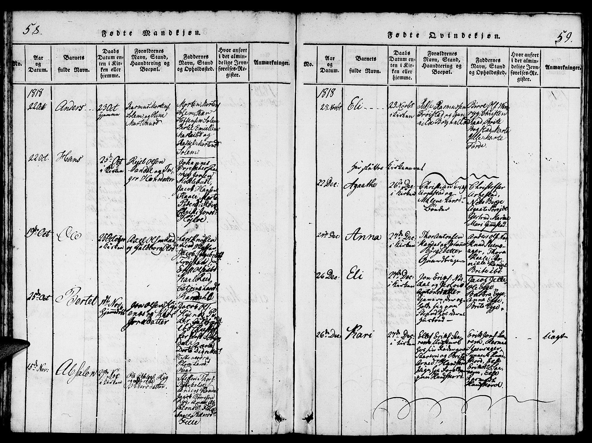 Gloppen sokneprestembete, AV/SAB-A-80101/H/Hab/Haba/L0001: Parish register (copy) no. A 1, 1816-1827, p. 58-59