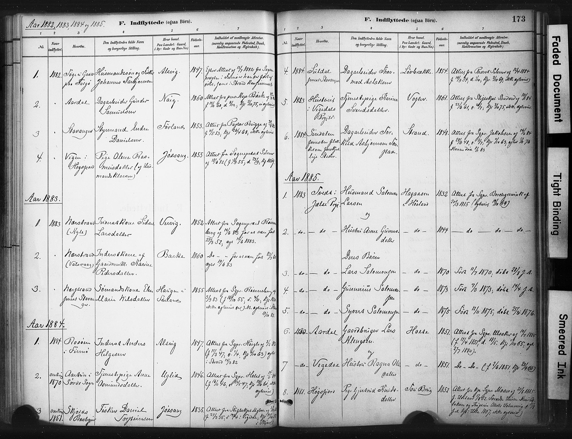 Strand sokneprestkontor, SAST/A-101828/H/Ha/Haa/L0010: Parish register (official) no. A 10, 1882-1929, p. 173