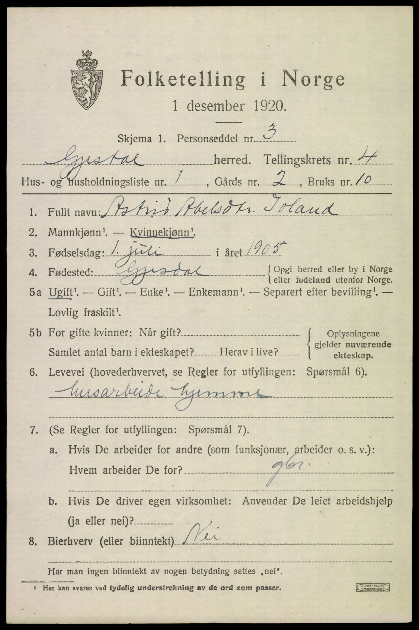 SAST, 1920 census for Gjesdal, 1920, p. 2532